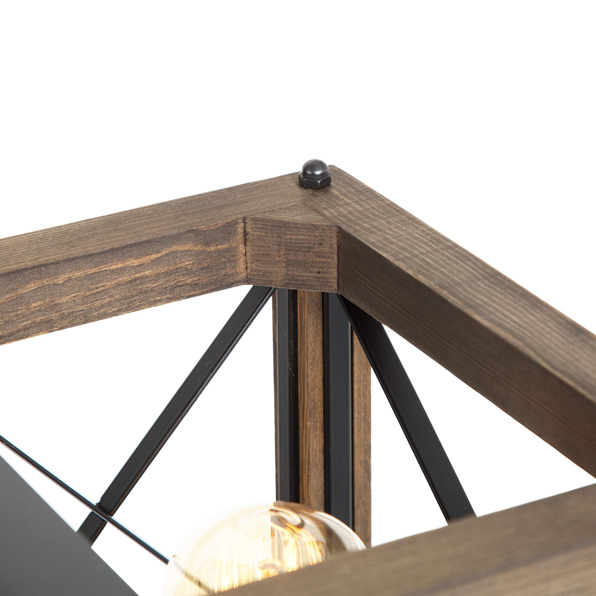 LALUZ Modern Farmhouse Chandelier - 3-Light Dining Room Pendant Lighting, 24 Inch Rectangular Rustic Wood & Black Metal Chandelier for Kitchen Island, Breakfast Nook & Farmhouse Decor