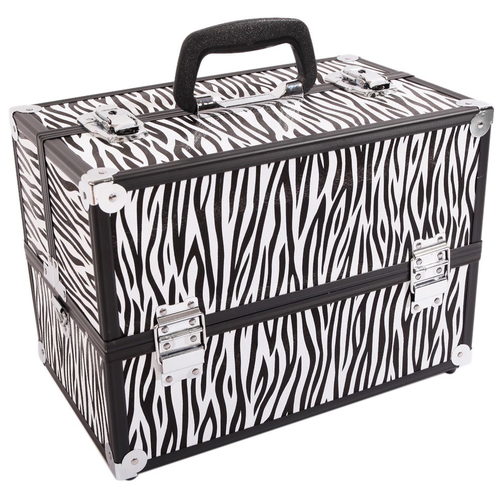 Professional Portable Makeup Train Case with Locking Mirror - Cosmetic Organizer Storage Box for Cosmetologists, Aestheticians & Nail Technicians - Travel-Friendly Beauty Case (White) | Perfect for Salon Professionals, Mobile Makeup Artists & Traveling Cosmetics Storage