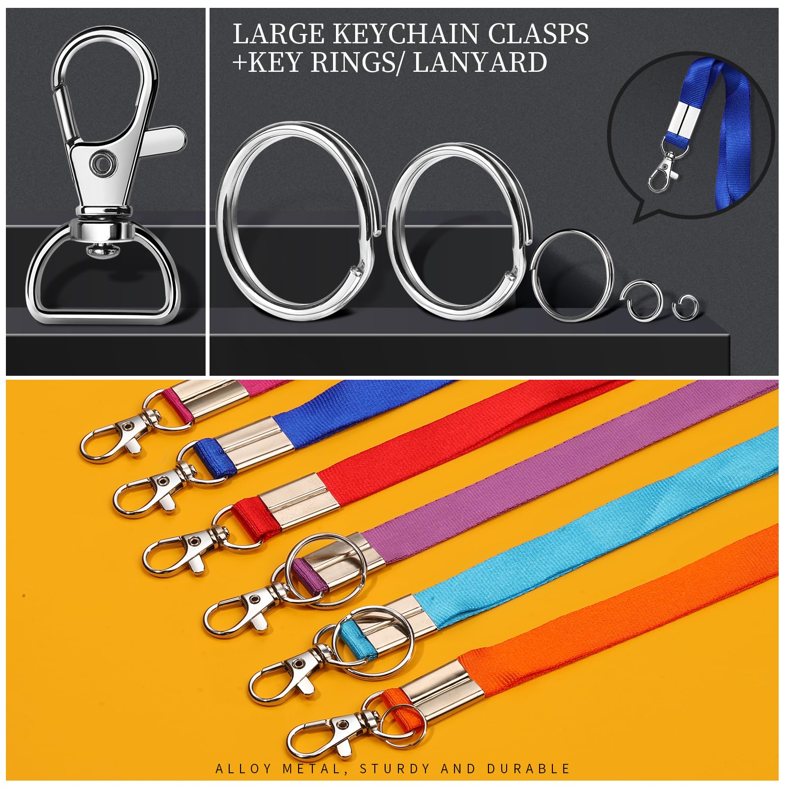 LEOBRO 265PCS Keychain Accessories Kit - Metal Lobster Claw Clasps, Key Rings & Silver Keychain Clips for Keys, DIY Crafts & Organization - Perfect for Home, Office, Travel & Gift Giving