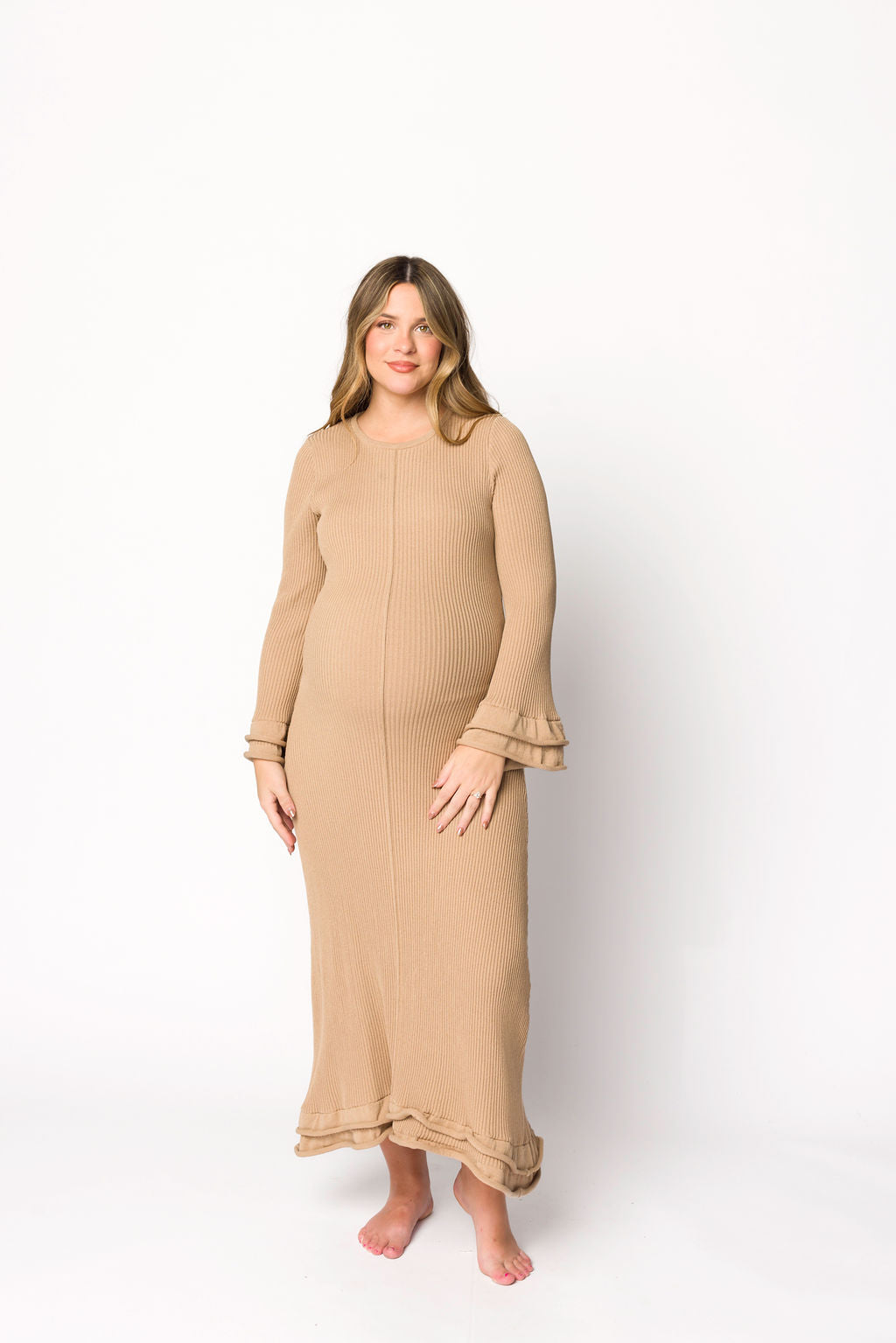 Arlet Maternity Dress in Taupe - Bump Friendly Pregnancy Outfit for Work, Parties & Special Occasions