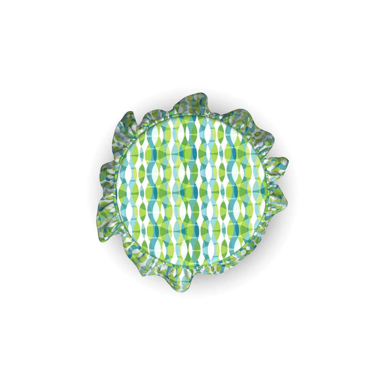 Ambesonne Grunge Ottoman Cover Set - 2 Piece Slipcover with Ruffle Skirt for Square, Round & Cube Footstools | Geometric Oval Pattern in Apple Green, Turquoise & White | Home Decor Accent for Living Room, Bedroom & Office