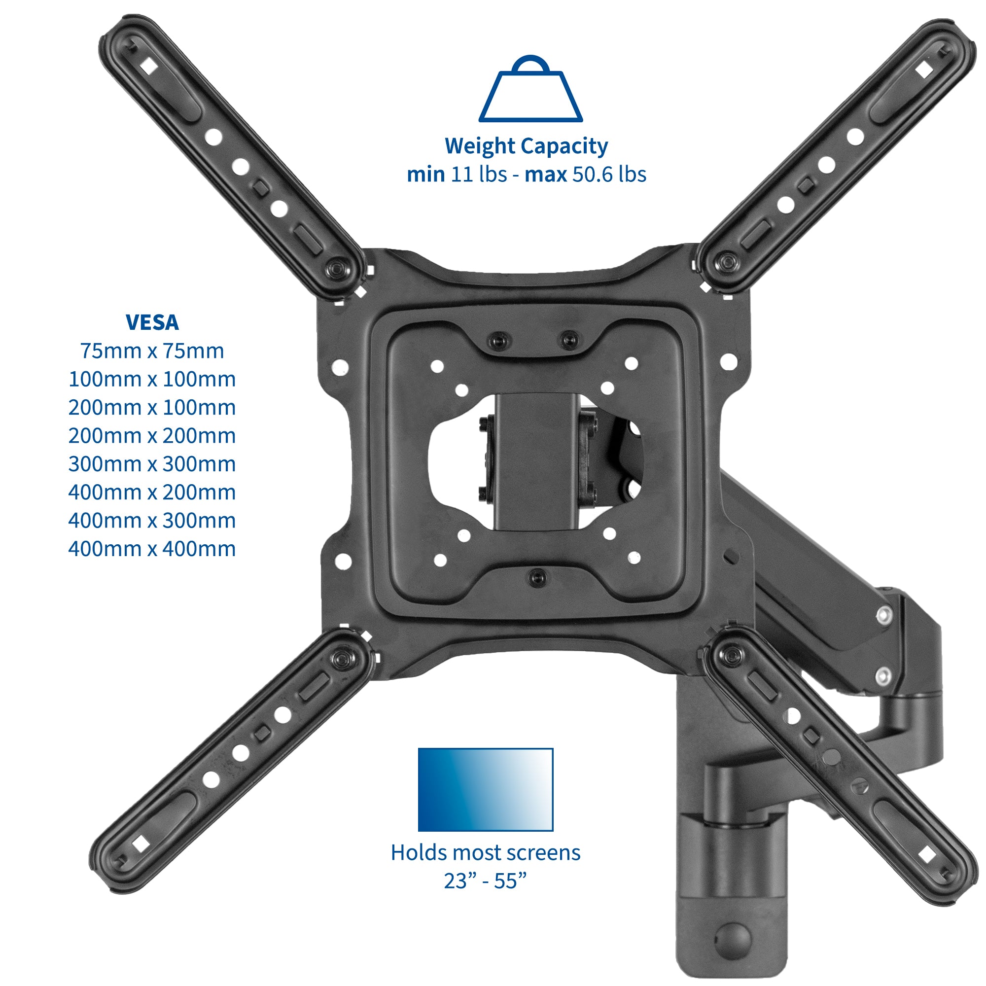 Heavy Duty Aluminum TV Wall Mount Bracket for 23 to 55 Inch Flat Screen TVs - Universal VESA Compatible for Living Room, Bedroom, Office (Black)