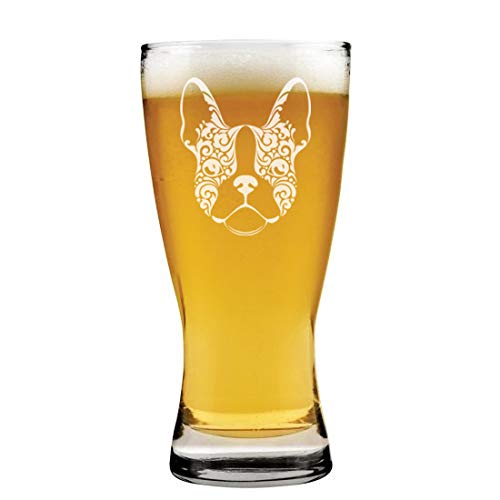 15 oz Beer Pilsner Glass with French Bulldog Floral Design - Perfect for Craft Beer, Home Bar Decor, and Gifts for Dog Lovers