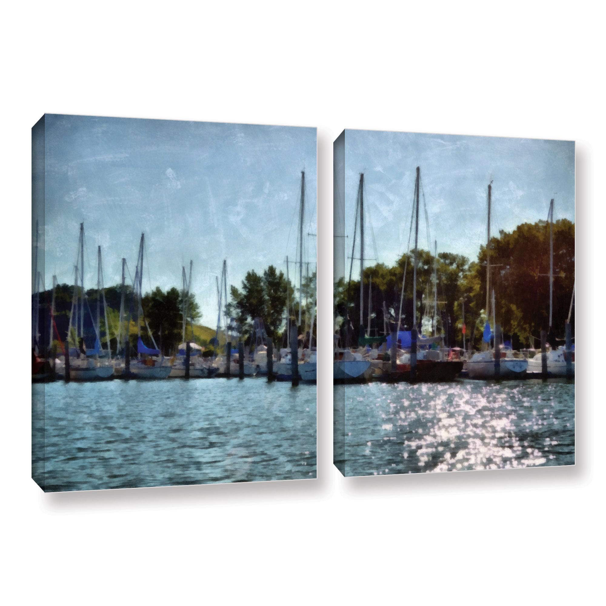 ArtWall Kevin Calkins 'Summer Masts' 2-Piece Gallery-Wrapped Canvas Wall Art Set - 24x36 Inches - Modern Coastal Decor for Living Room, Bedroom & Office