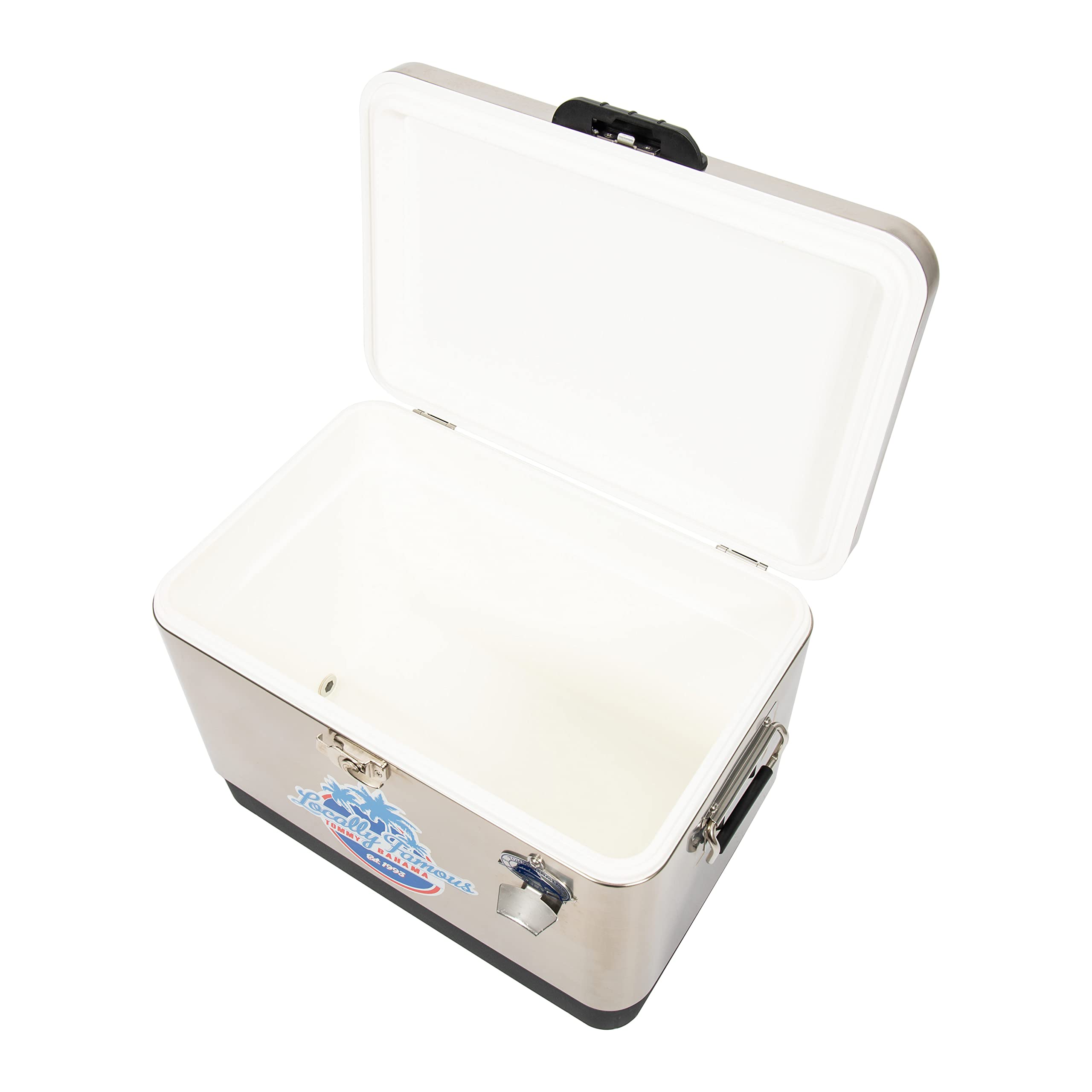 Tommy Bahama 54 Quart Stainless Steel Cooler with Bottle Opener - Portable Ice Chest for Beach, Camping, Tailgating & Outdoor Adventures