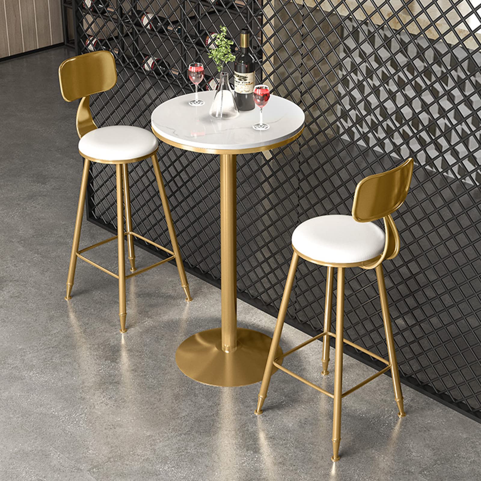 QQXX Modern Round Bar Table with White Marble Top & Gold Base - 41.3in Height Sturdy Bistro Table for Restaurant, Cafe, Pub - Easy Assembly Commercial Dining Furniture for Indoor/Outdoor Use
