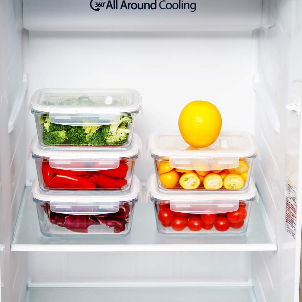 5-Pack 36 Oz Glass Meal Prep Containers with Locking Lids - Airtight Food Storage Containers for Lunch, Microwave, Oven, Freezer & Dishwasher Safe (4.5 Cup, White) - Perfect for Meal Prepping, Leftovers & Office Lunches