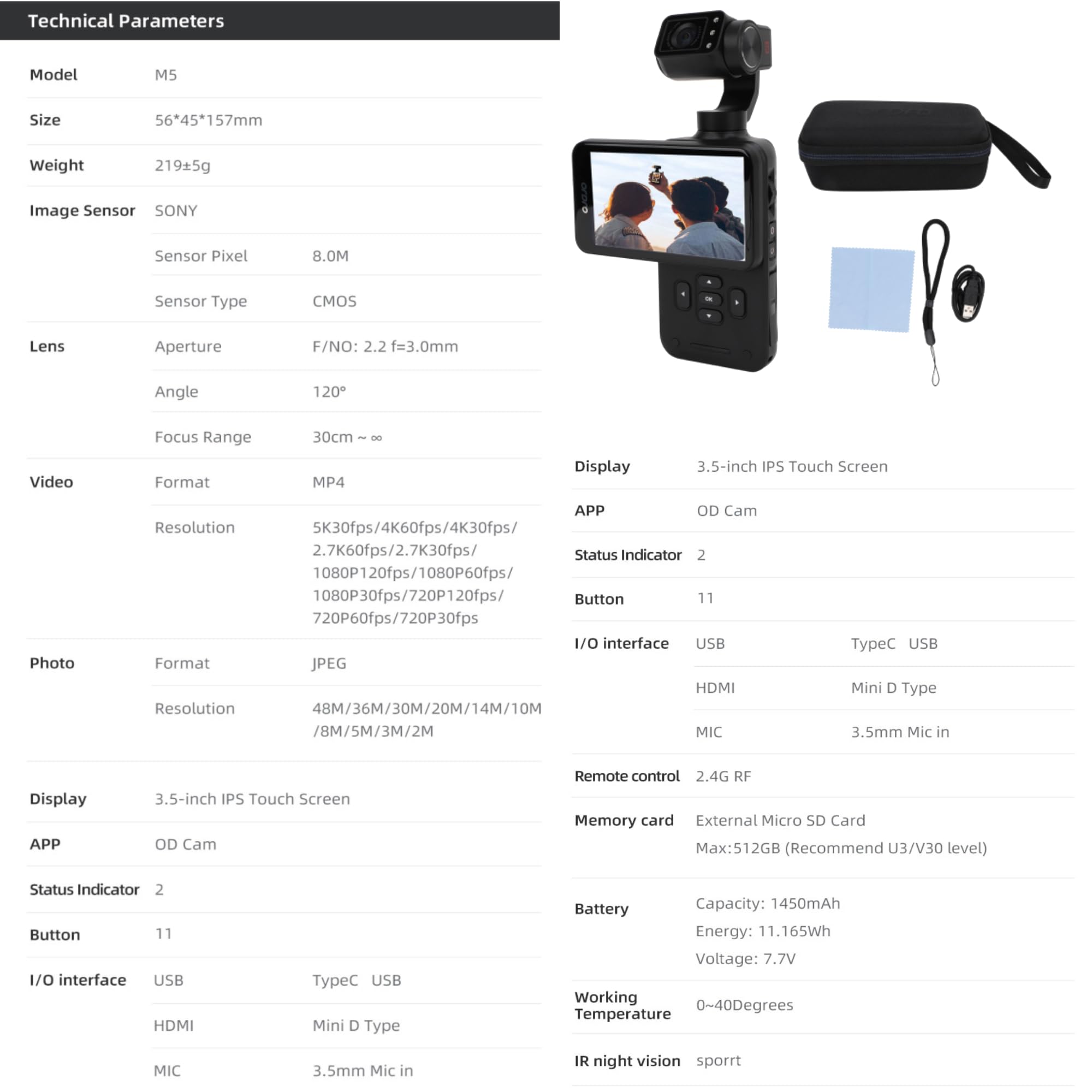 Bewinner 5K Handheld Pocket Camcorder - 48MP Vlogging Camera with 3.5