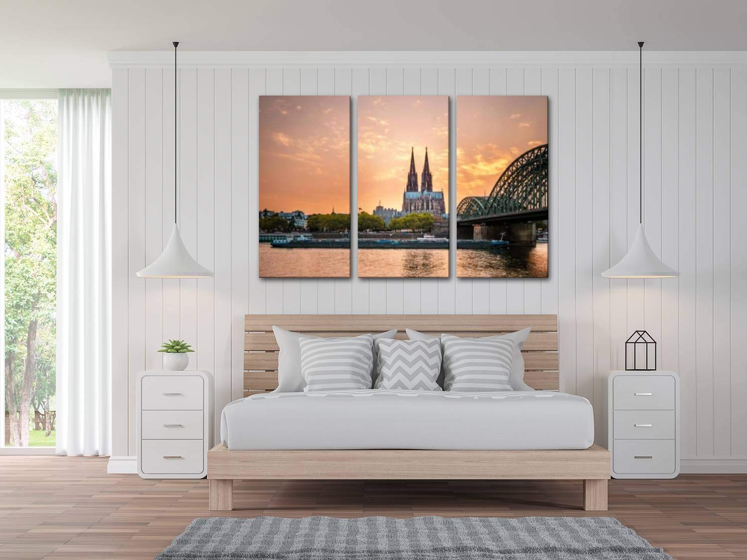 Blaverr 3 Panel Wall Art - Modern Canvas Prints of Cologne Germany City Skyline at Sunset with Iconic Bridge - Home Decor for Living Room & Bedroom - Ready to Hang - Perfect for Gifts & Interior Design