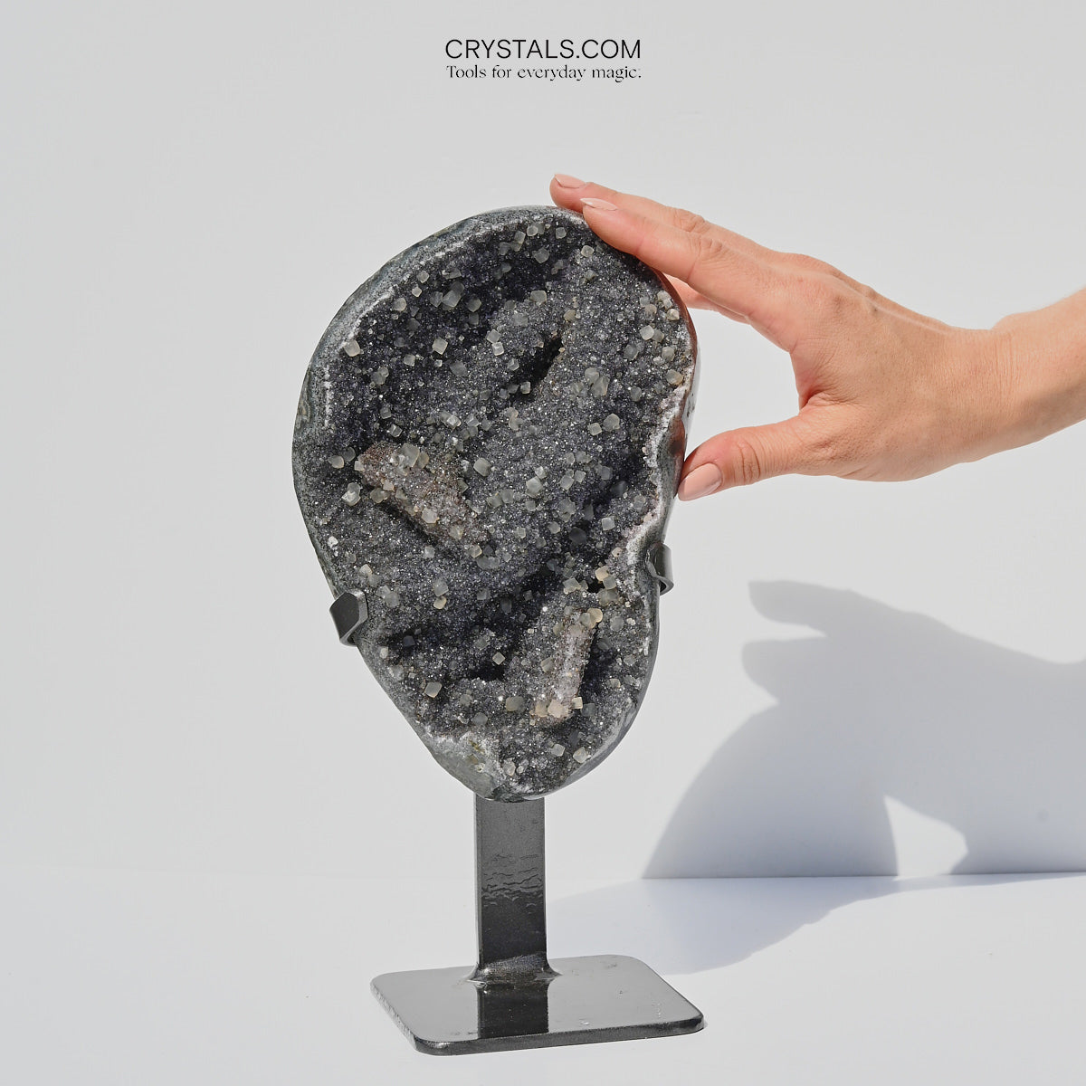 Natural Green Amethyst & Calcite Geode on Display Stand - 11 Inch Healing Crystal for Home Decor, Meditation & Spiritual Gifts