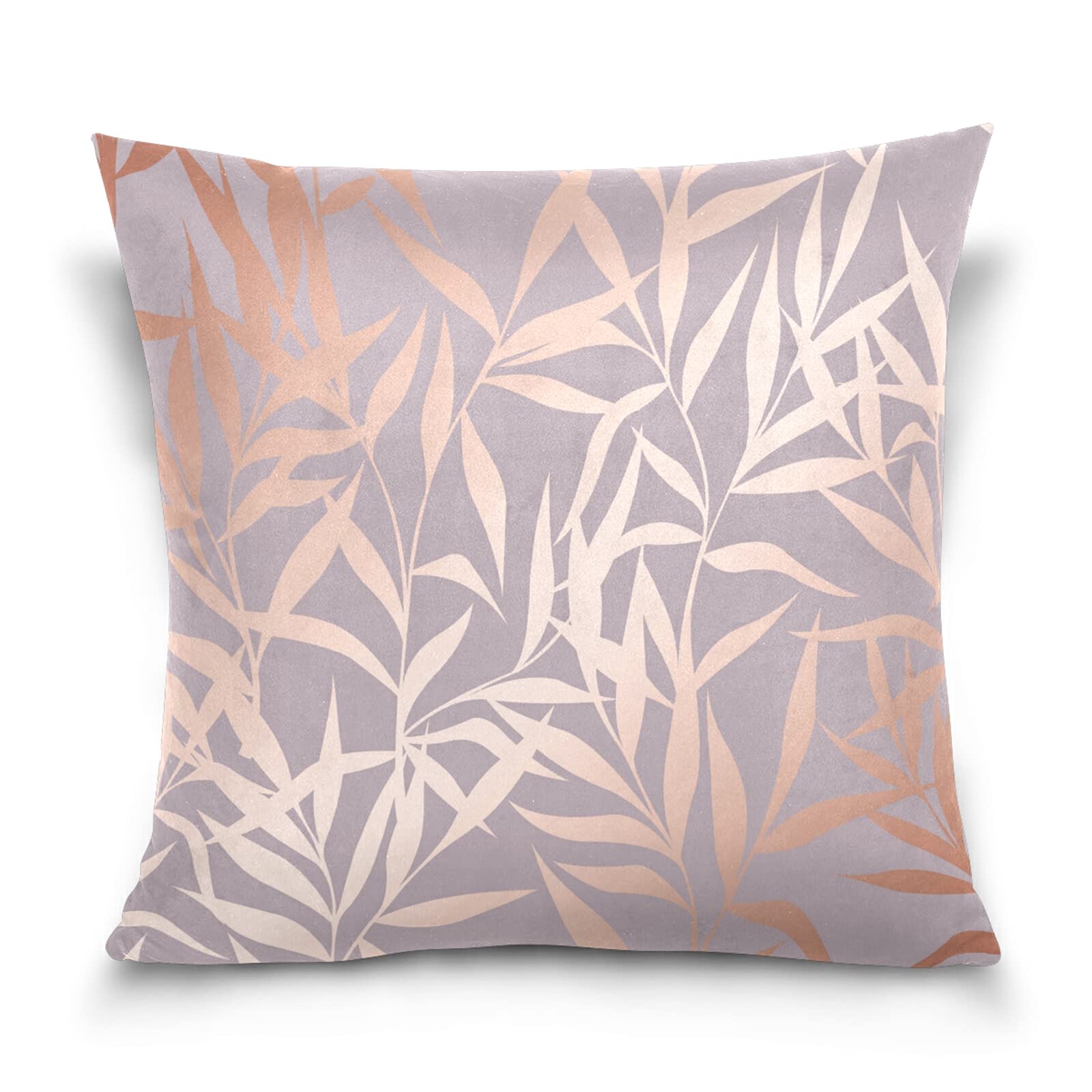 Poeticcity Seamless Shiny Rose Pink Leaves Velvet Throw Pillow - 20x20 Inch Soft Breathable Decorative Cushion Cover for Bed, Couch & Car - Elegant Home Decor & Gift Idea