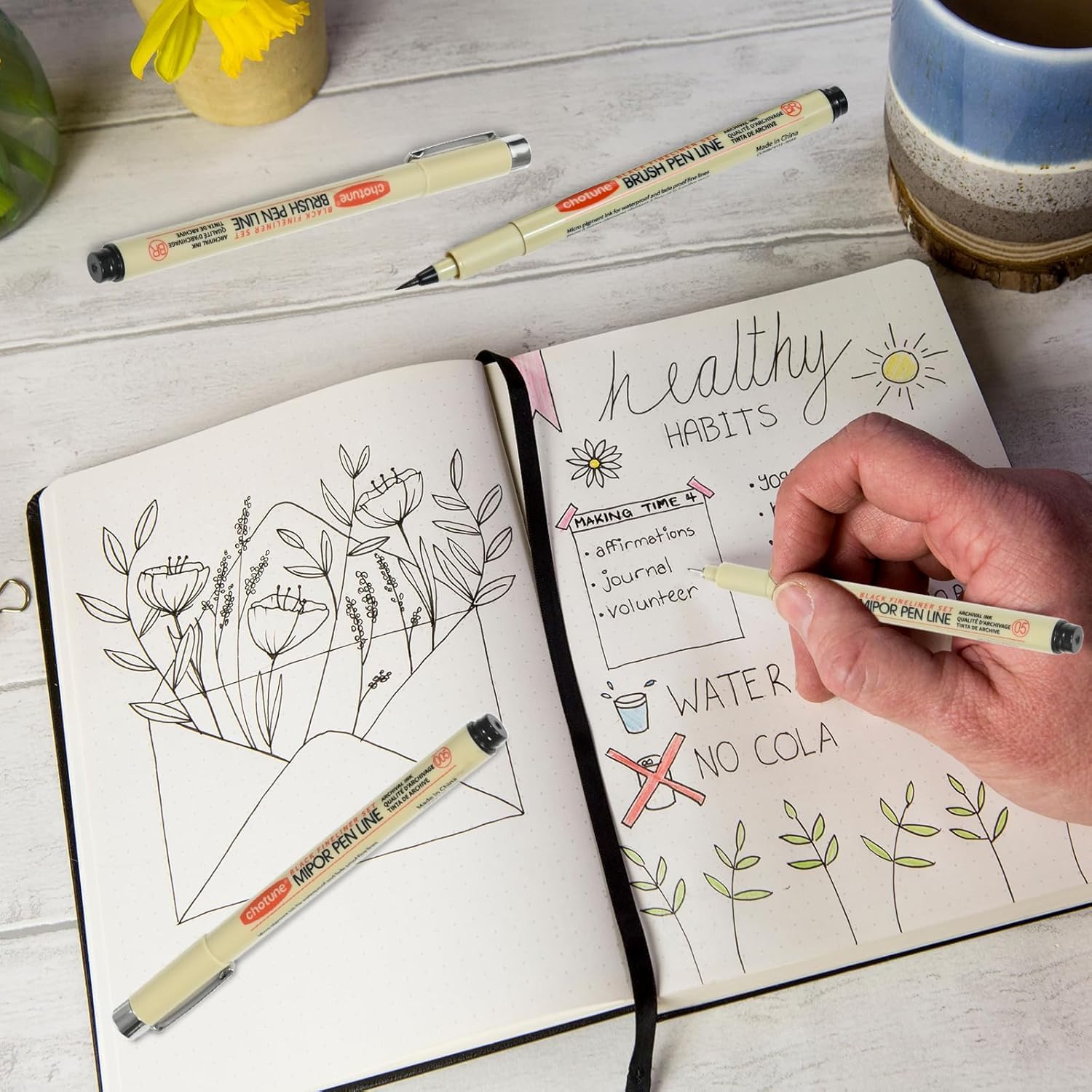 Micro Fineliner Pen Set - 3 Sizes (0.1mm, 0.3mm, 0.5mm) Archival Ink for Technical Drawing, Anime Sketching & Illustration - Perfect for Artists, Architects & Designers - Ideal for Bullet Journaling, Manga Art & Architectural Drafting