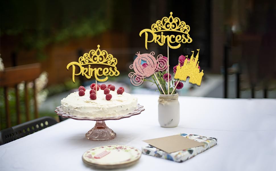 12 PCS Little Princess Crown Centerpiece Sticks - Gold Glitter Table Decorations for Princess Baby Shower, Birthday Party & Castle Theme Celebrations - Perfect for Table Centerpieces, Cake Toppers and Party Favors