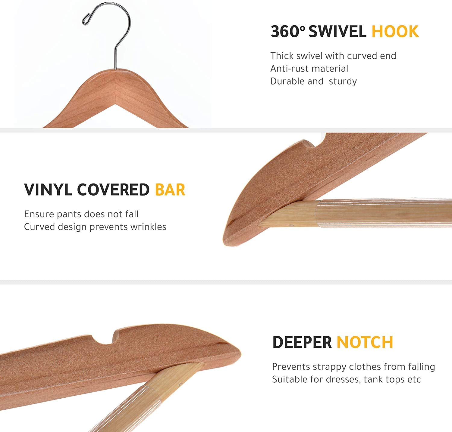 Premium Solid Wooden Hangers - 80 Pack Slightly Curved Coat Hangers with Chrome Hooks - Heavy Duty Clothes Hanger for Jackets, Shirts, Pants & Suits - Natural Wood Closet Organizer for Home, Hotel & Retail Use