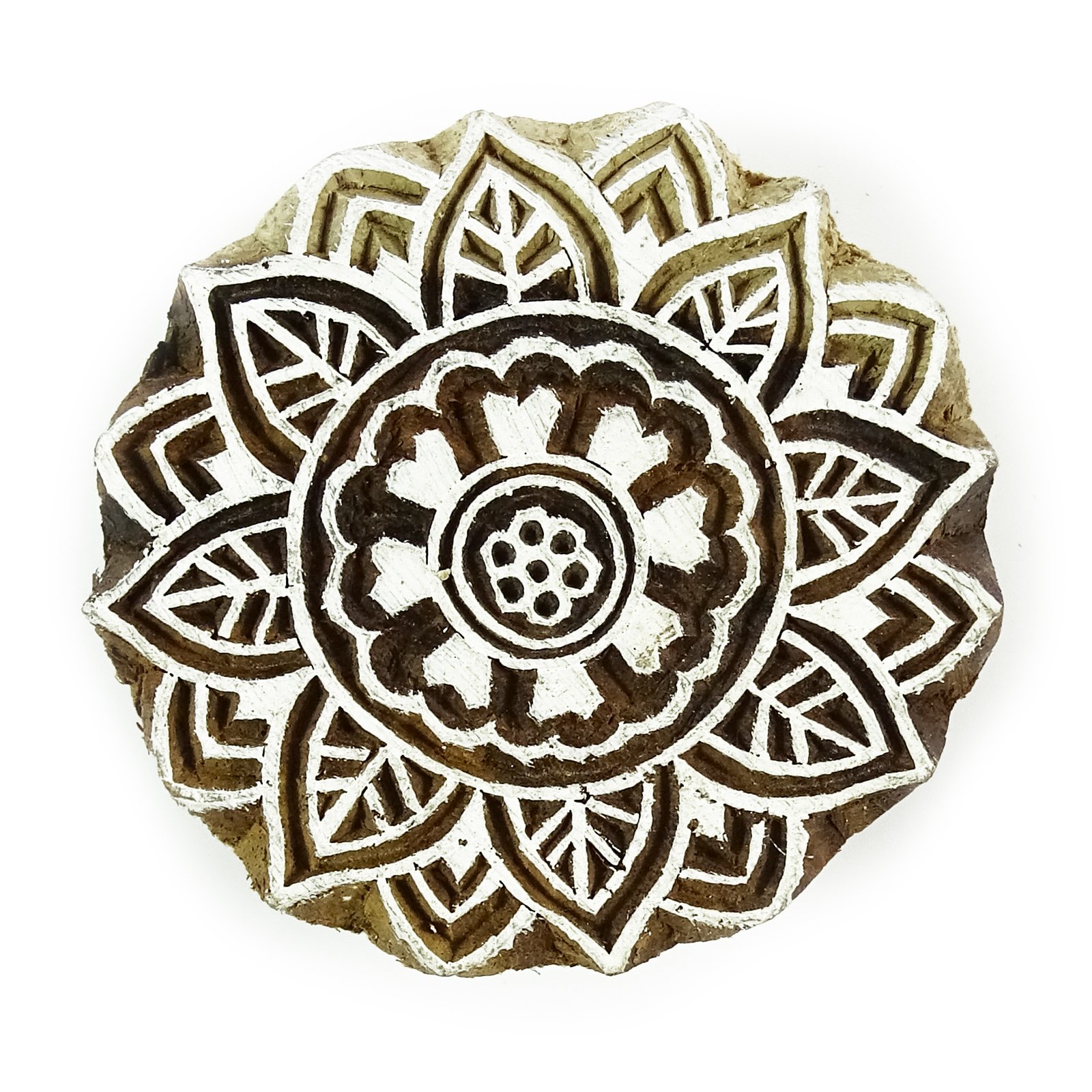 Hand Carved Floral Brown Wood Stamp for Textile Printing | Indian Block Stamp for DIY Crafts, Fabric Stamping & Home Decor
