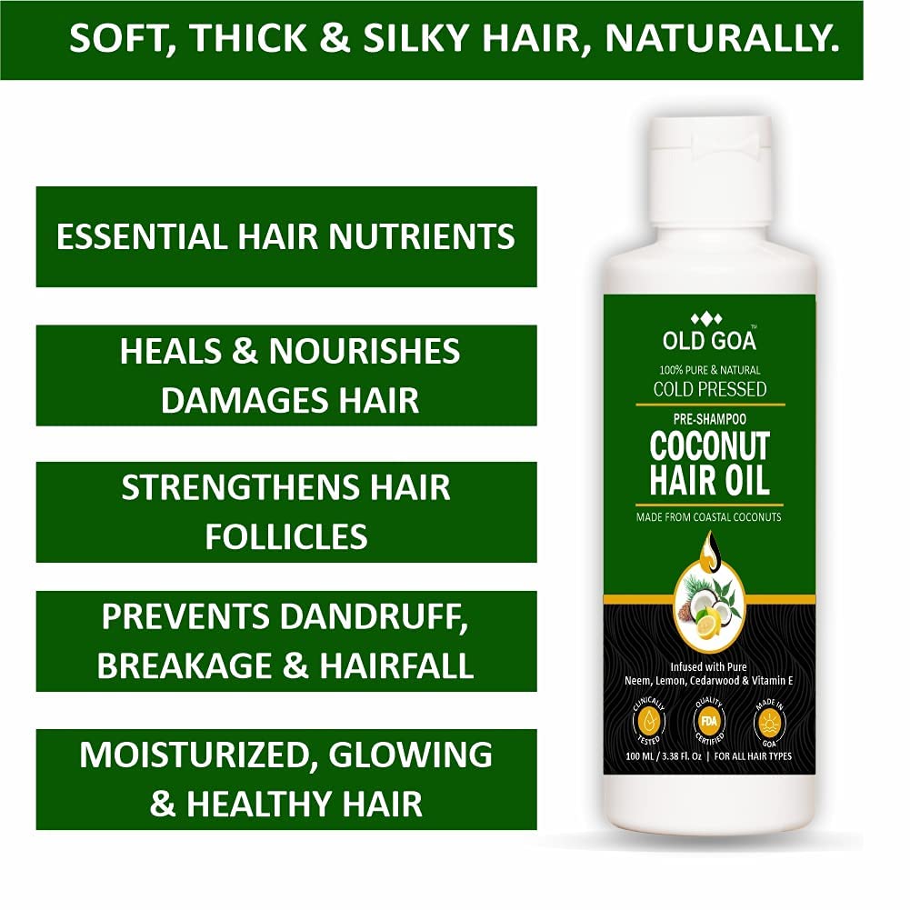 OLDGOA 100% Pure Coconut Hair Oil for Healthy Long Hair - Pre-Shampoo Treatment for Silky, Strong Hair & Dandruff Control - Non-Sticky, Non-Greasy Hair Serum for Women, Men & Kids (200ml) - Perfect for Daily Hair Care & Scalp Nourishment