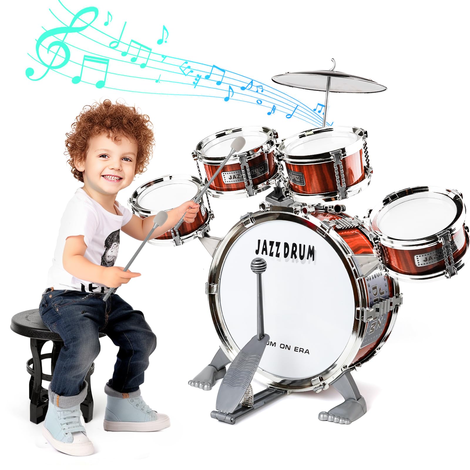 **Kids Toy Drum Set - 5-Piece Toddler Jazz Drum Kit with Sticks, Percussion Musical Instruments for Boys & Girls Ages 3-5 - Perfect Birthday Gift for Preschoolers & Early Childhood Music Play**    *(Use Cases: Indoor Play, Birthday Parties, Music Education, Pretend Play, Early Childhood Development)*