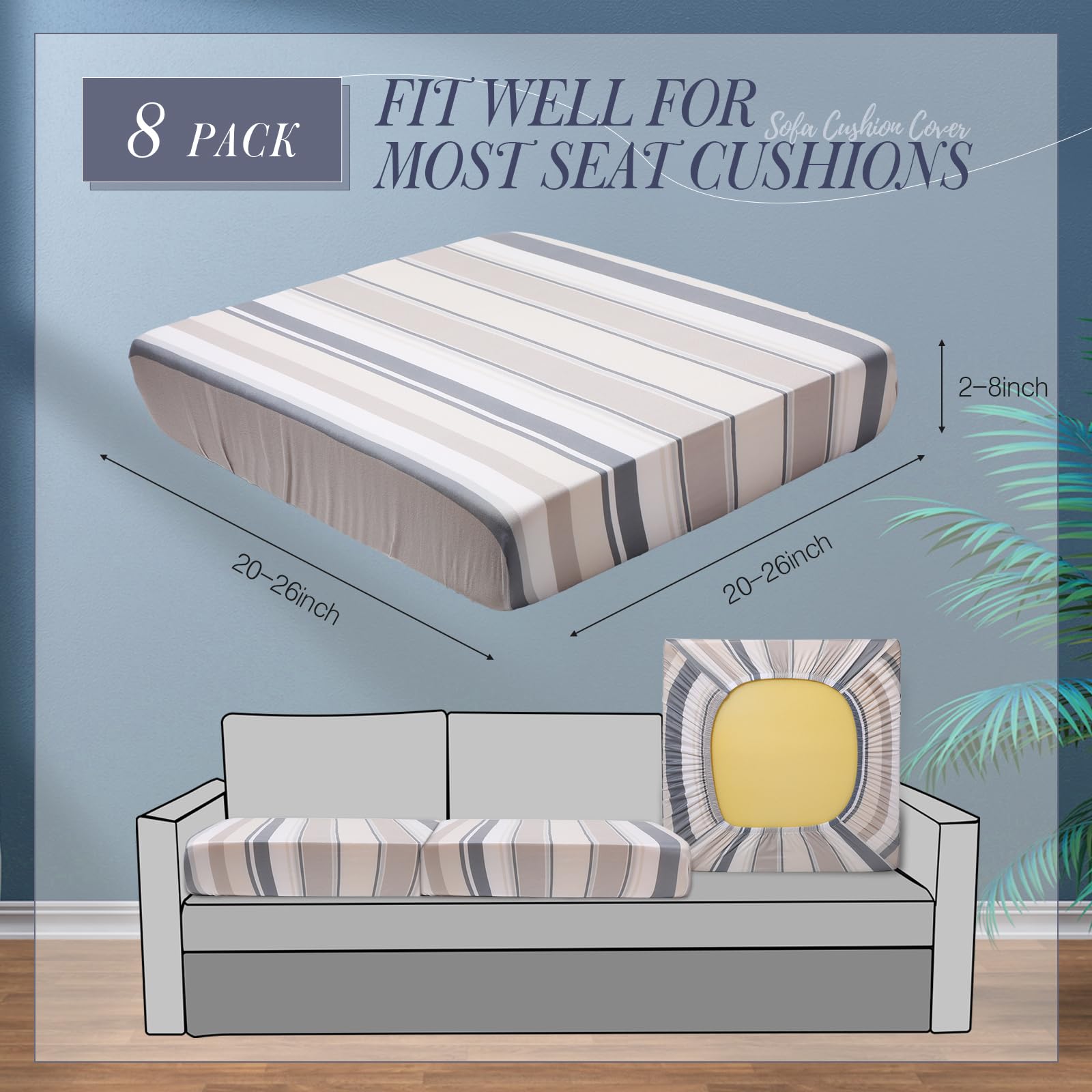 **Newwiee 8-Piece Patio Stretch Sofa Cushion Covers - Waterproof Outdoor Furniture Slipcovers for Sofa, Chair & Seat - Soft, Durable & Flexible Protector (Gray Beige) - Perfect for Backyard, Deck & Poolside Relaxation**