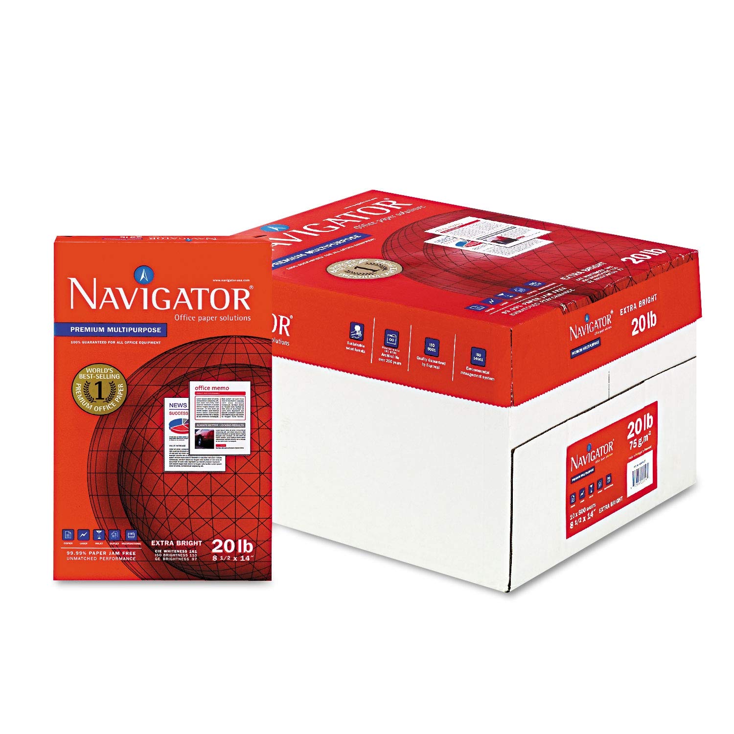 Premium Multipurpose Paper 8.5x14 Inches - 20lb Weight, 97 Brightness, White (5000 Sheets per Carton) for Office, School, Printing & Copying - Navigator NMP1420