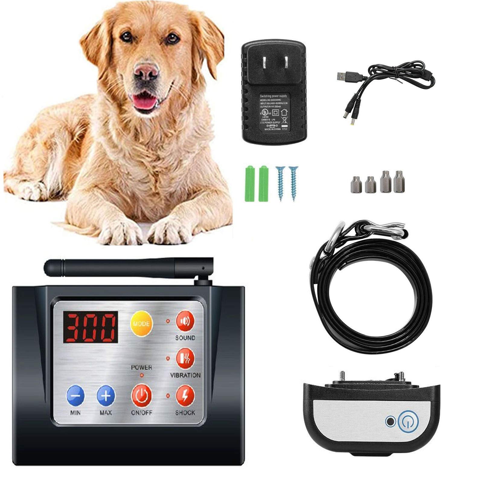 Wireless Dog Fence & Training Collar 2-in-1 System - Adjustable Range 100-990 ft, Waterproof Rechargeable Shock/Beep Collar for Pet Containment | Perfect for Backyard Training & Boundary Control
