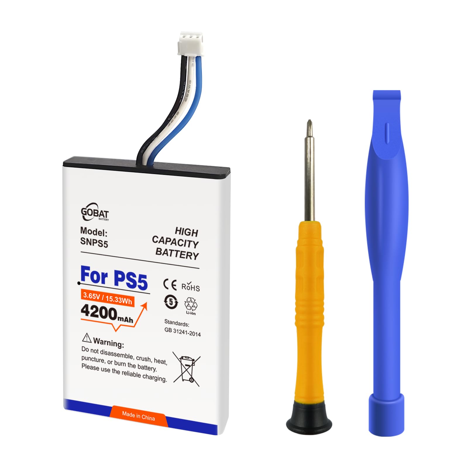 GOBAT 4200mAh PS5 Controller Battery Replacement - Compatible with Playstation 5 CFI-ZCT1W/CFI-ZCT1B/CFI-ZCT1U Wireless Controllers (Includes Repair Tools) - Perfect for Gaming Marathons & Controller Maintenance