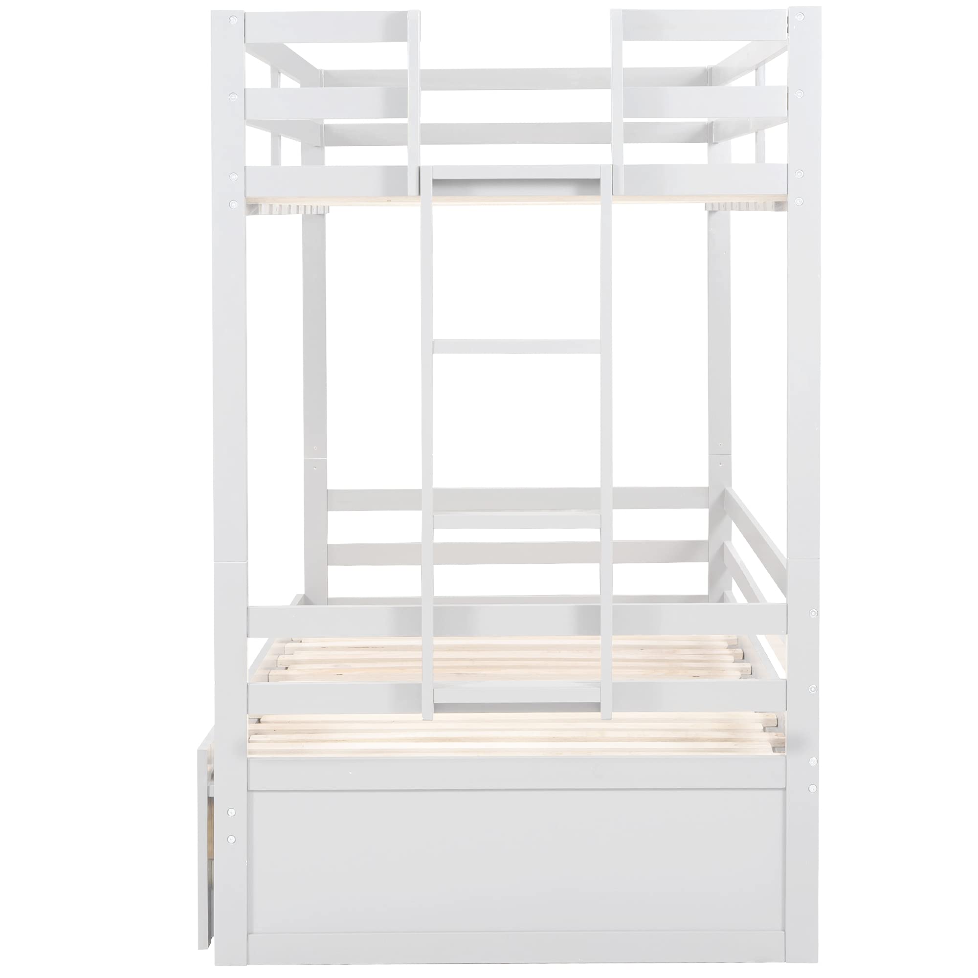 Solid Wood Twin Over Twin/Full/King Bunk Bed with 2 Storage Drawers & Ladder - Convertible to Daybed or Loft Bed - Kids Bedroom Furniture for Small Spaces & Sleepovers (White)
