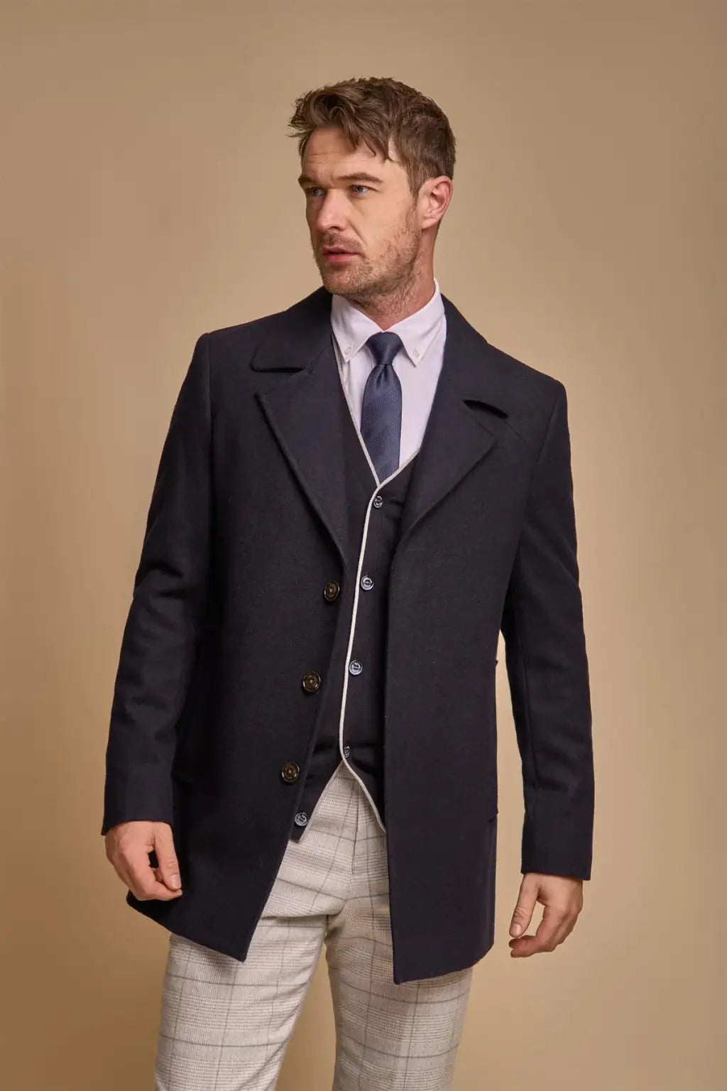 Cavani Men's Marcus Navy Blue Wool Overcoat - Stylish Winter Coat for Business & Formal Occasions