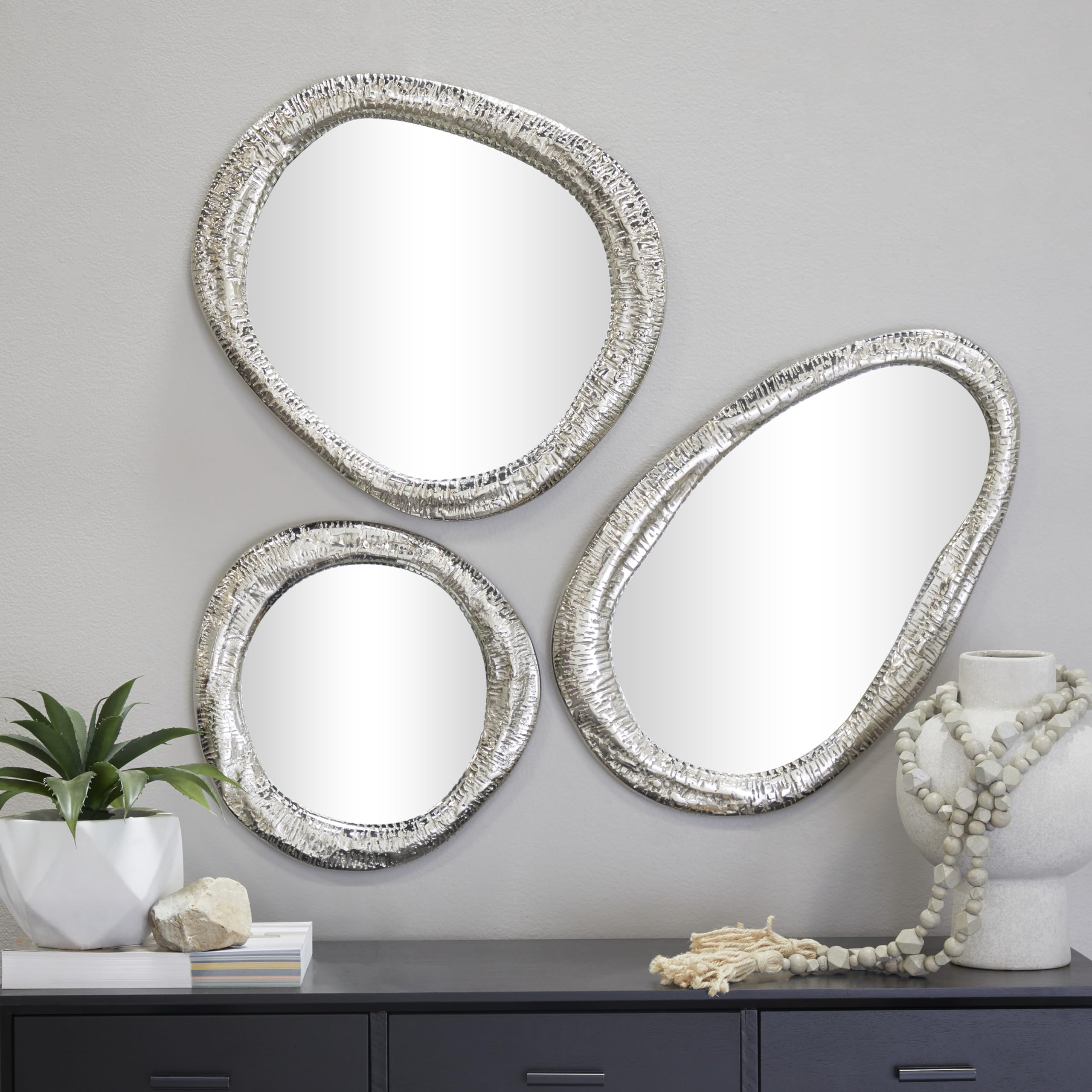 Deco 79 Set of 3 Silver Aluminum Abstract Wall Mirrors - 23