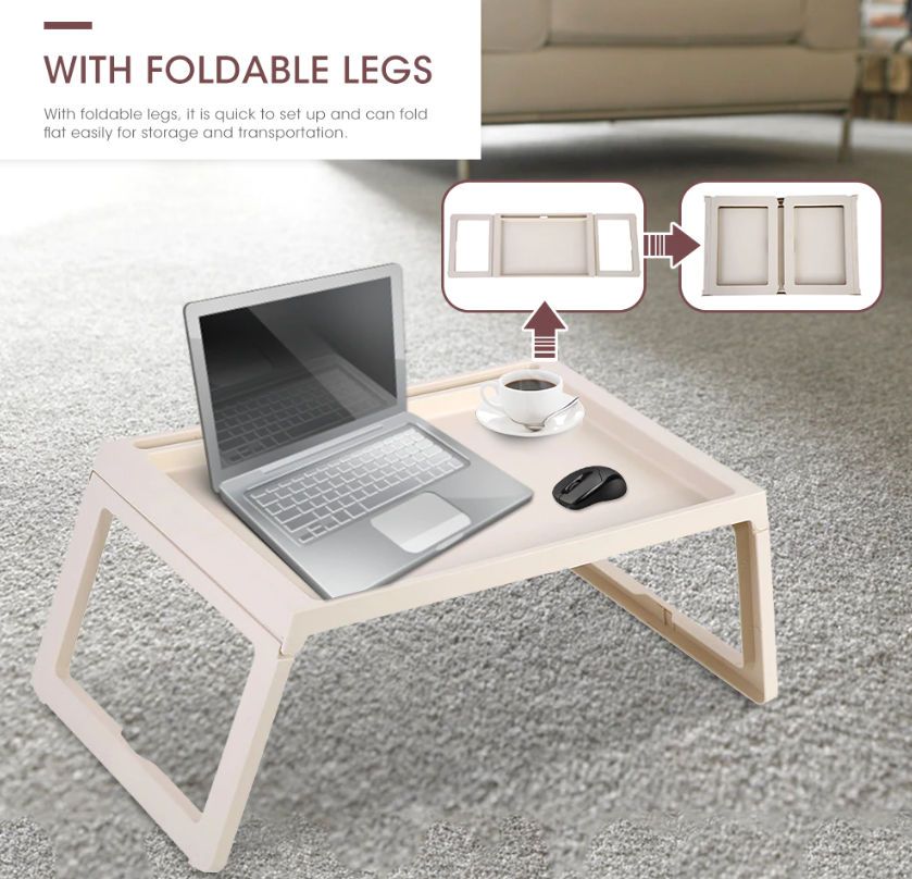 Foldable Laptop Bed Desk with Adjustable Height - Portable Home Office Workstation for Studying, Working & Eating in Bed (White) - Perfect for Remote Work, Dorm Rooms & Small Spaces