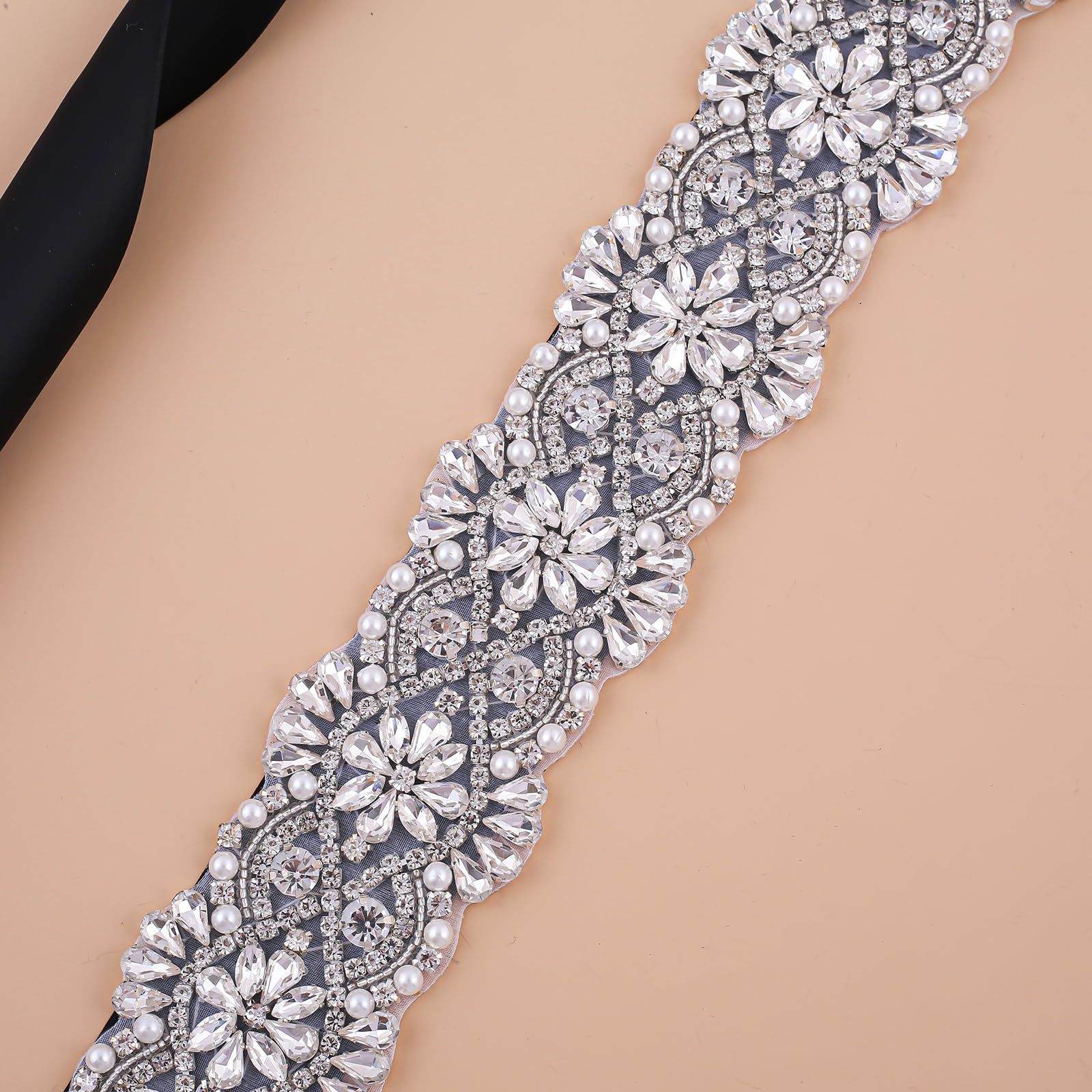 Handmade Beaded Bridal Belt with Crystals & Pearls - Rhinestone Wedding Dress Sash for Bride - Perfect for Bridal Showers, Wedding Ceremonies & Formal Occasions