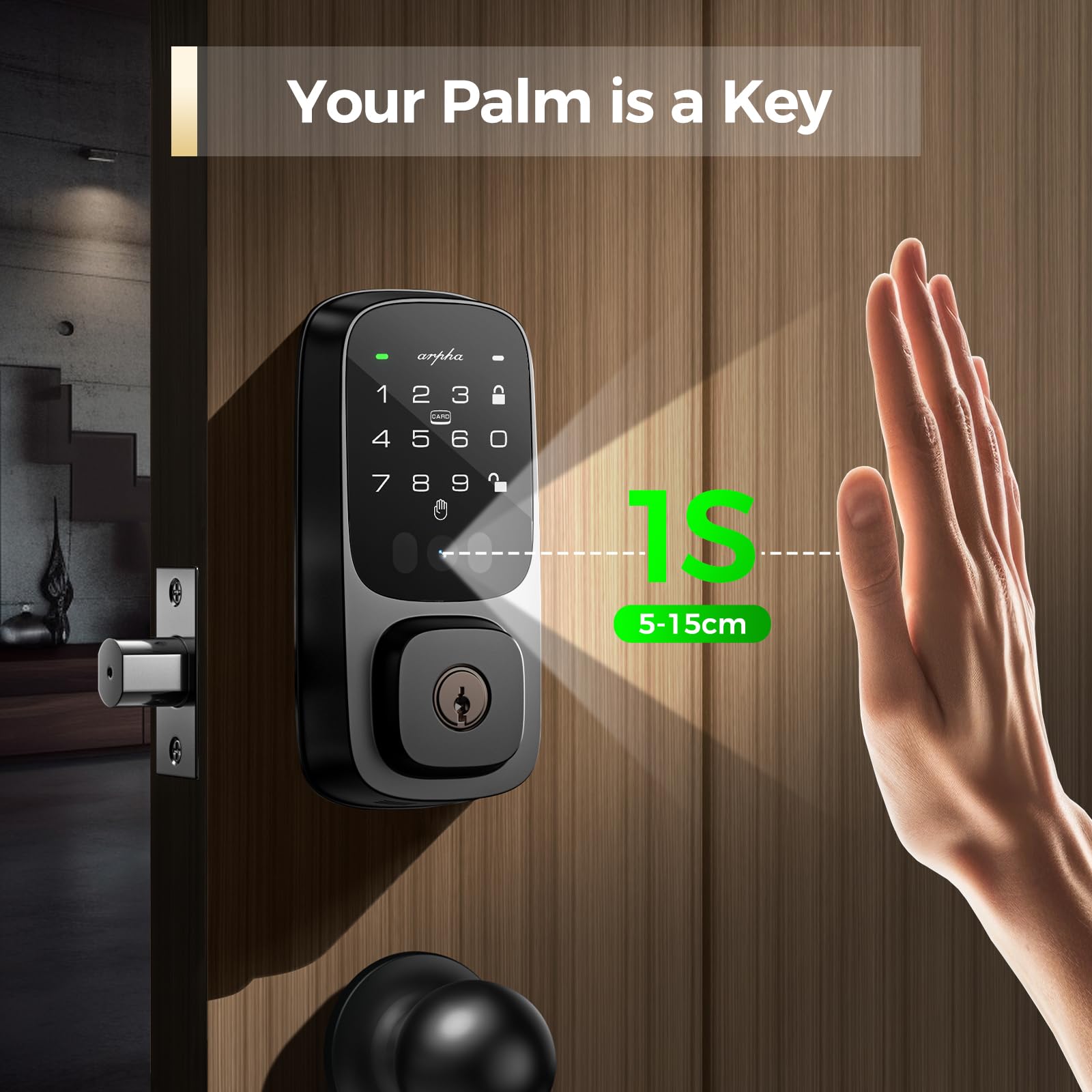 Smart WiFi Deadbolt Door Lock with Palm Recognition - Keyless Entry, Remote Control via App, Auto Lock, Alexa Compatible - Perfect for Front Door Security & Smart Home Automation