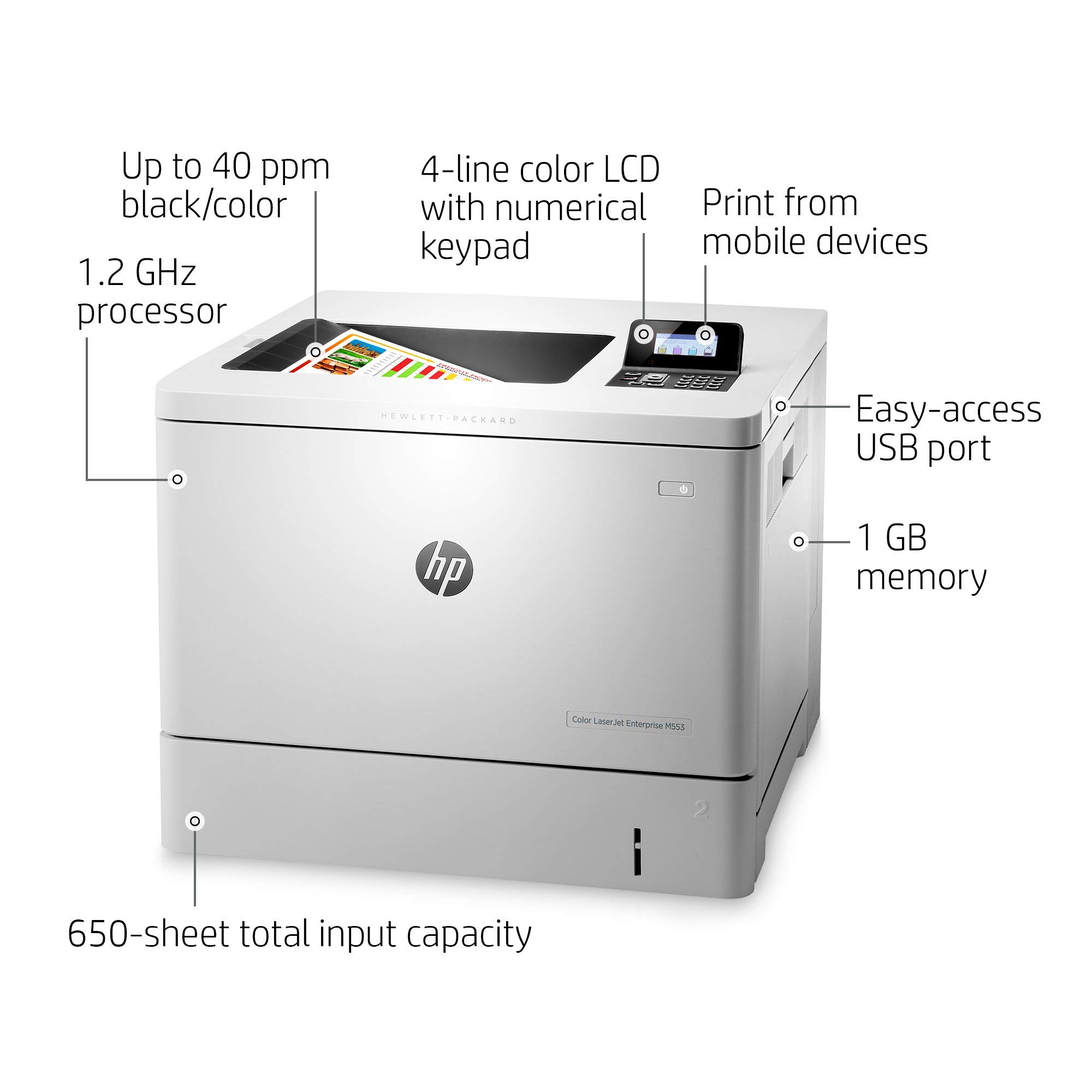 HP LaserJet Enterprise M553n Color Laser Printer - Fast Ethernet Network Printer | High-Quality Renewed (B5L24A) | Perfect for Office & Small Business Printing Needs