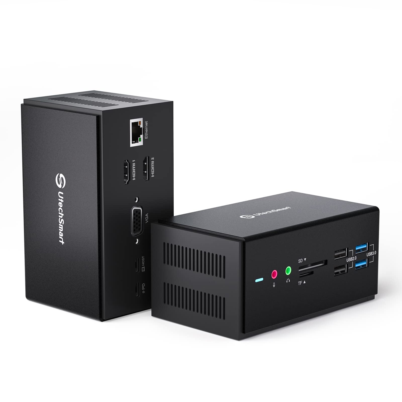 UtechSmart 14-in-1 USB C Docking Station with Triple Monitor Support - Universal Laptop Dock for MacBook & Windows - Includes 2 HDMI, VGA, 4 USB-A Ports & Cables - Perfect for Home Office, Gaming & Multi-Screen Productivity