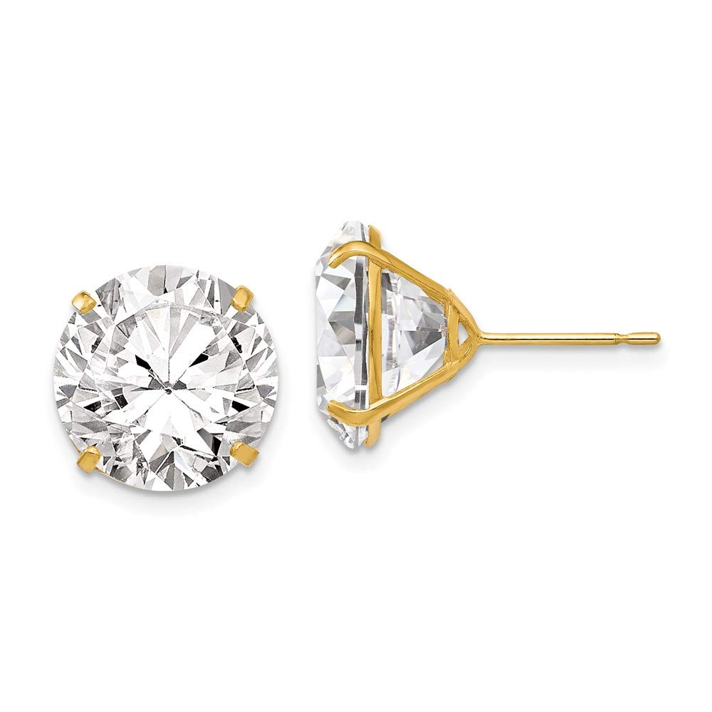 14K Yellow Gold 12mm Round Cubic Zirconia Stud Earrings for Women - Hypoallergenic Fine Jewelry Gift for Her - Perfect for Weddings, Parties & Everyday Wear