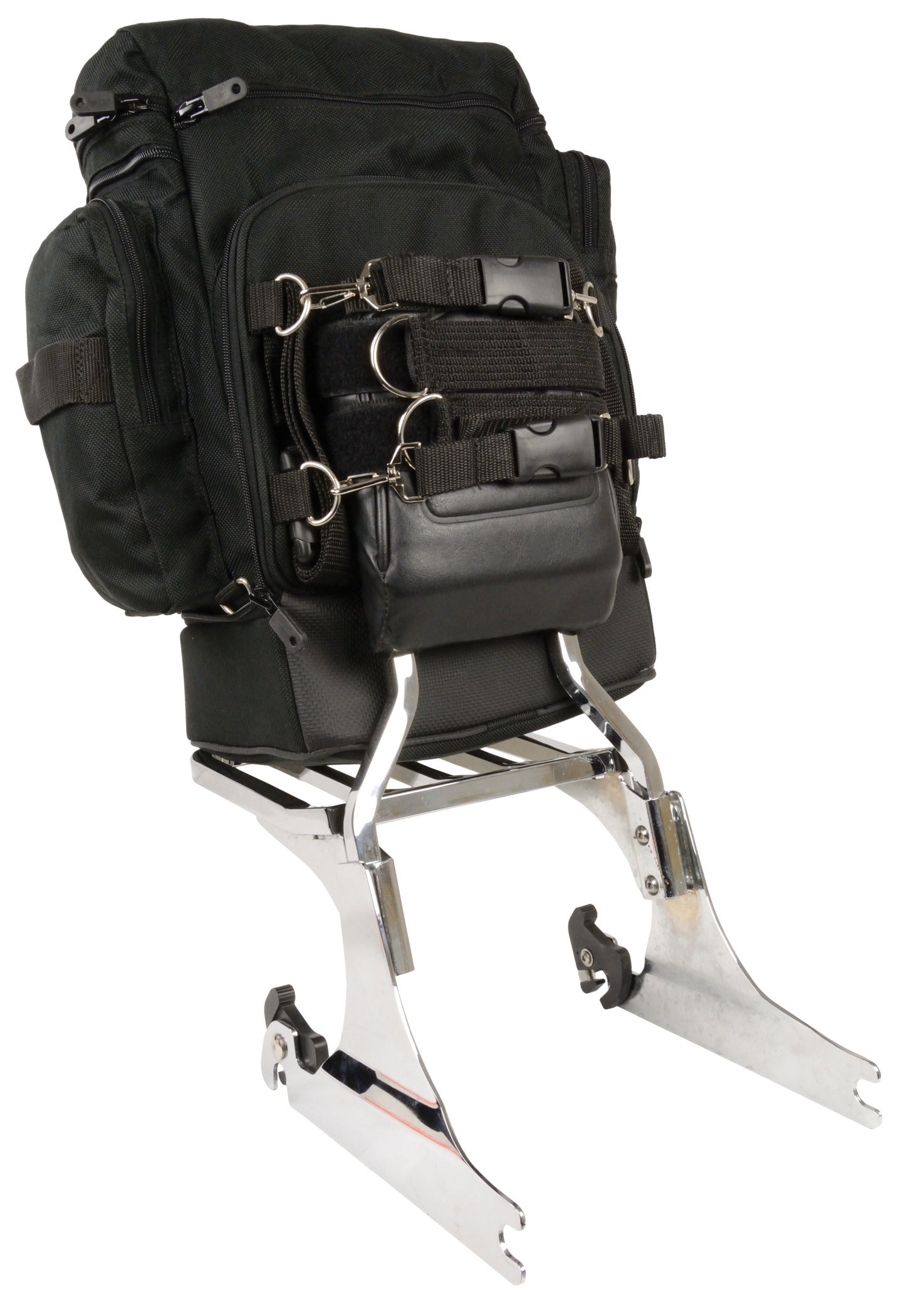 Milwaukee SH688-BLK-PCS Black 1200D Nylon Motorcycle Helmet Bag & Sissy Bar Bag - Waterproof Storage for Bikers, Cruisers & Road Trips