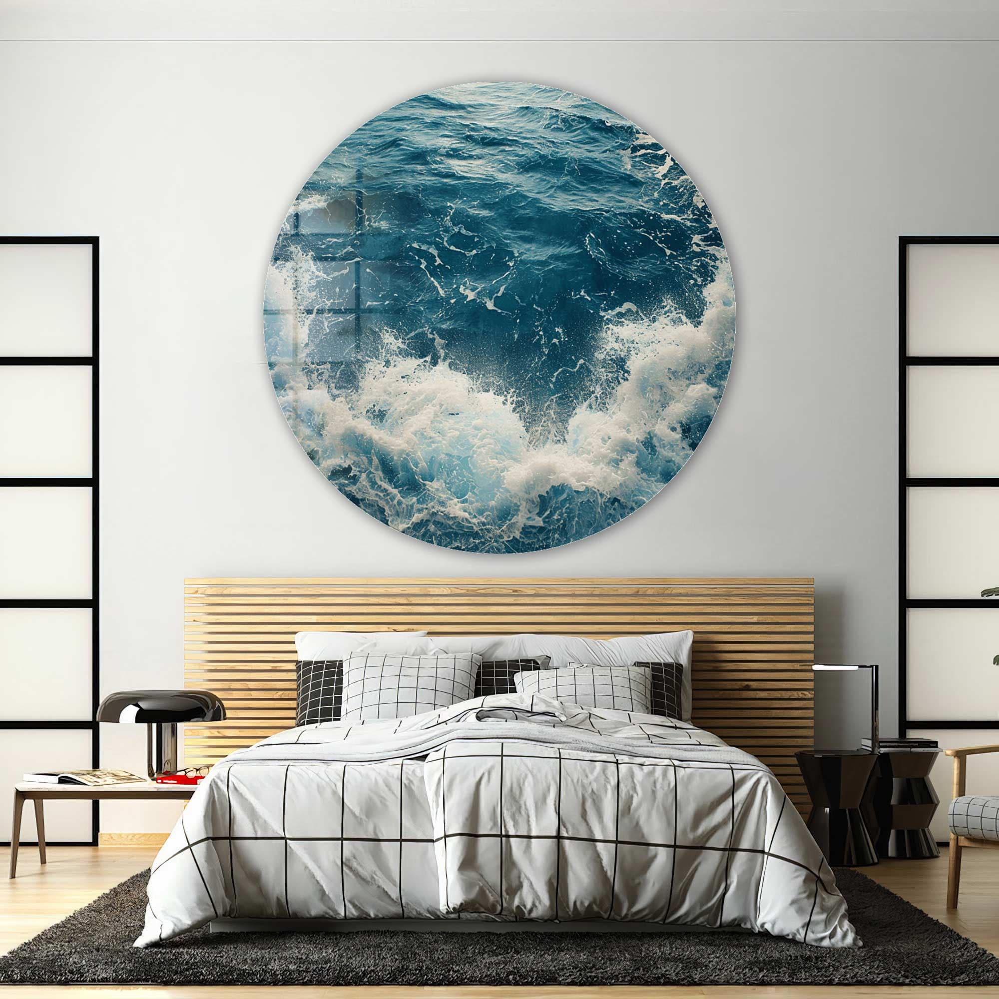 Waveborn Symphony Rounded Glass Wall Art - Modern Abstract Decor for Living Room, Bedroom & Office - Perfect for Home & Office Decor