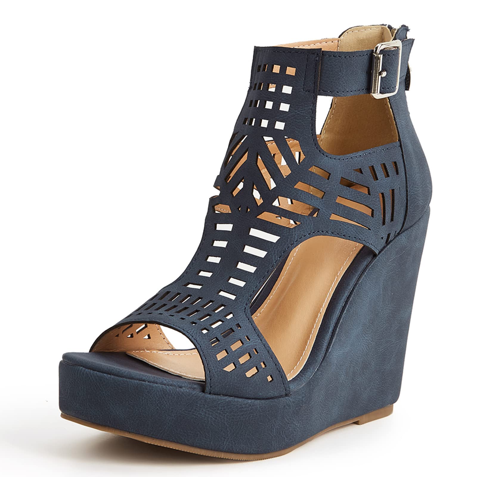 CYNLLIO Women's Platform Wedge Sandals - Peep Toe Cutout T-Strap Heels with Zip Detail for Summer, Beach, Party & Dressy Occasions | Comfortable Outdoor Fashion Shoes for Weddings, Vacations & Night Out