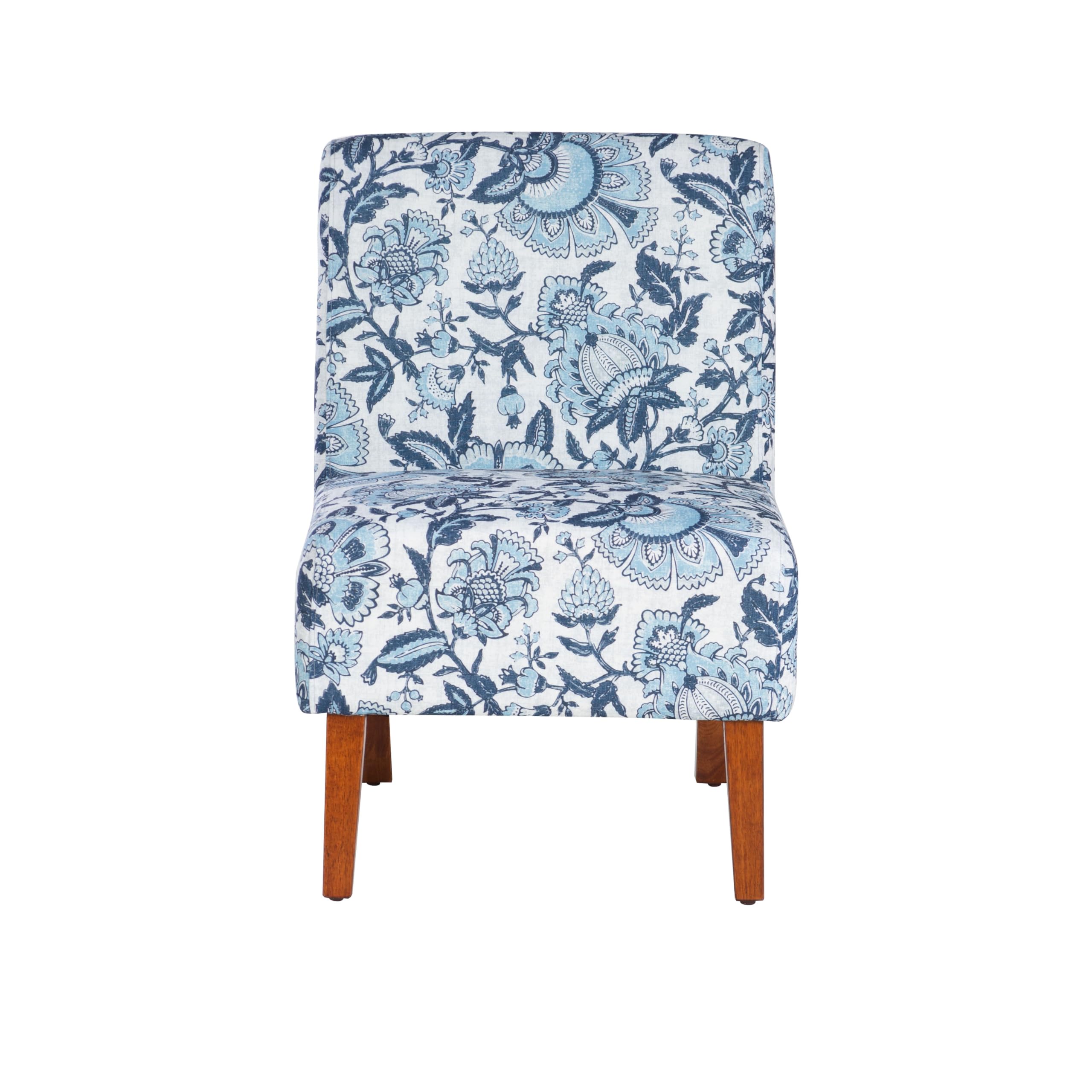 Linon Lily Blue and White Floral Paisley Upholstered Accent Chair - Stylish Home Decor for Living Room, Bedroom & Office - Perfect Reading Chair and Lounge Seating