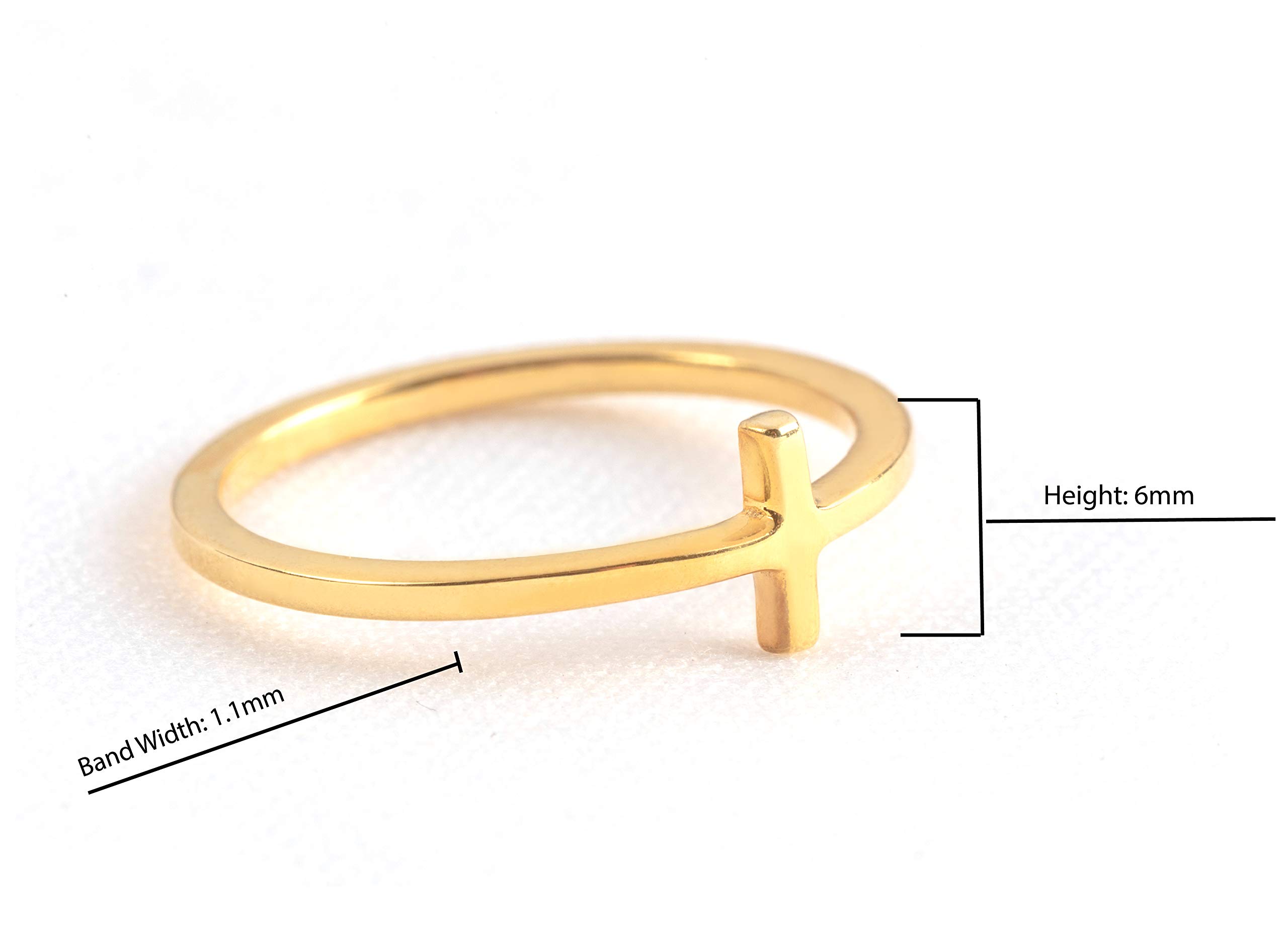 Elegant 9K 14K 18K Solid Gold Women's Cross Ring - Dainty Skinny Sideways Cross Stacking Ring for Everyday Wear, Gift & Layering | Duty-Free Jewelry RN456