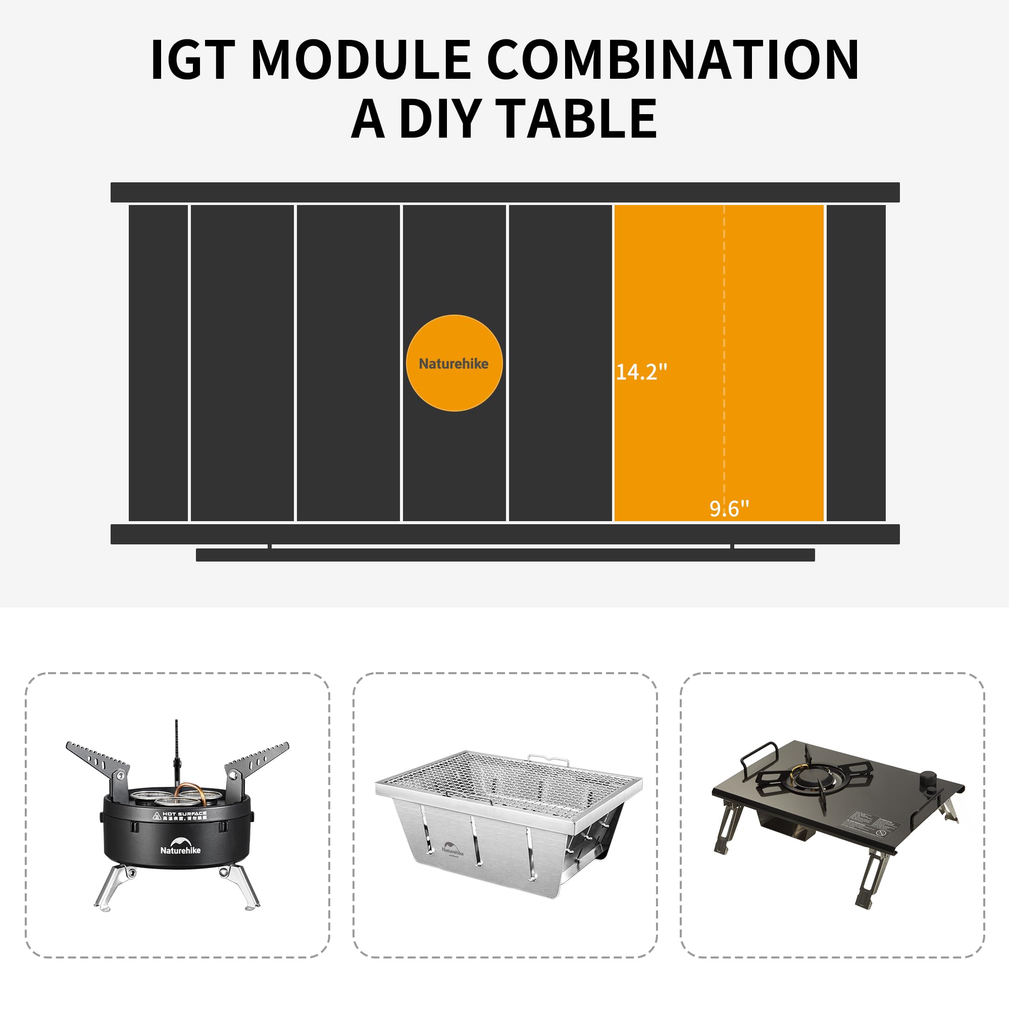 Naturehike Folding IGT Camping Table - Portable Outdoor Cooking System with Ultralight Aluminum Frame & Carry Bag - Perfect for Car Camping, Picnics, RV Trips, Backyard BBQs, and Patio Dining