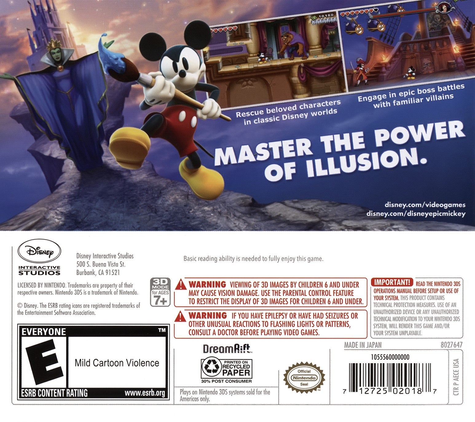 Epic Mickey: Power of Illusion - Disney Video Game for Nintendo 3DS | Action-Adventure Fantasy Gameplay | Perfect for Kids & Disney Fans | Great for Travel & Family Game Nights