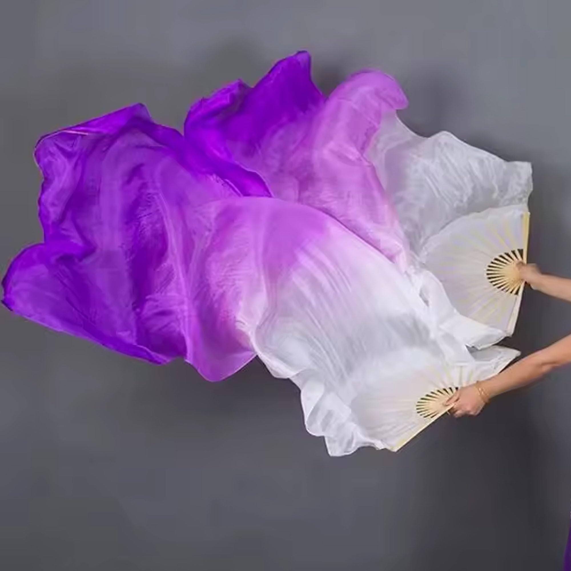 Handmade Silk Belly Dance Fan Veils - Long Bamboo Fans for Women | Perfect for Performances & Practice