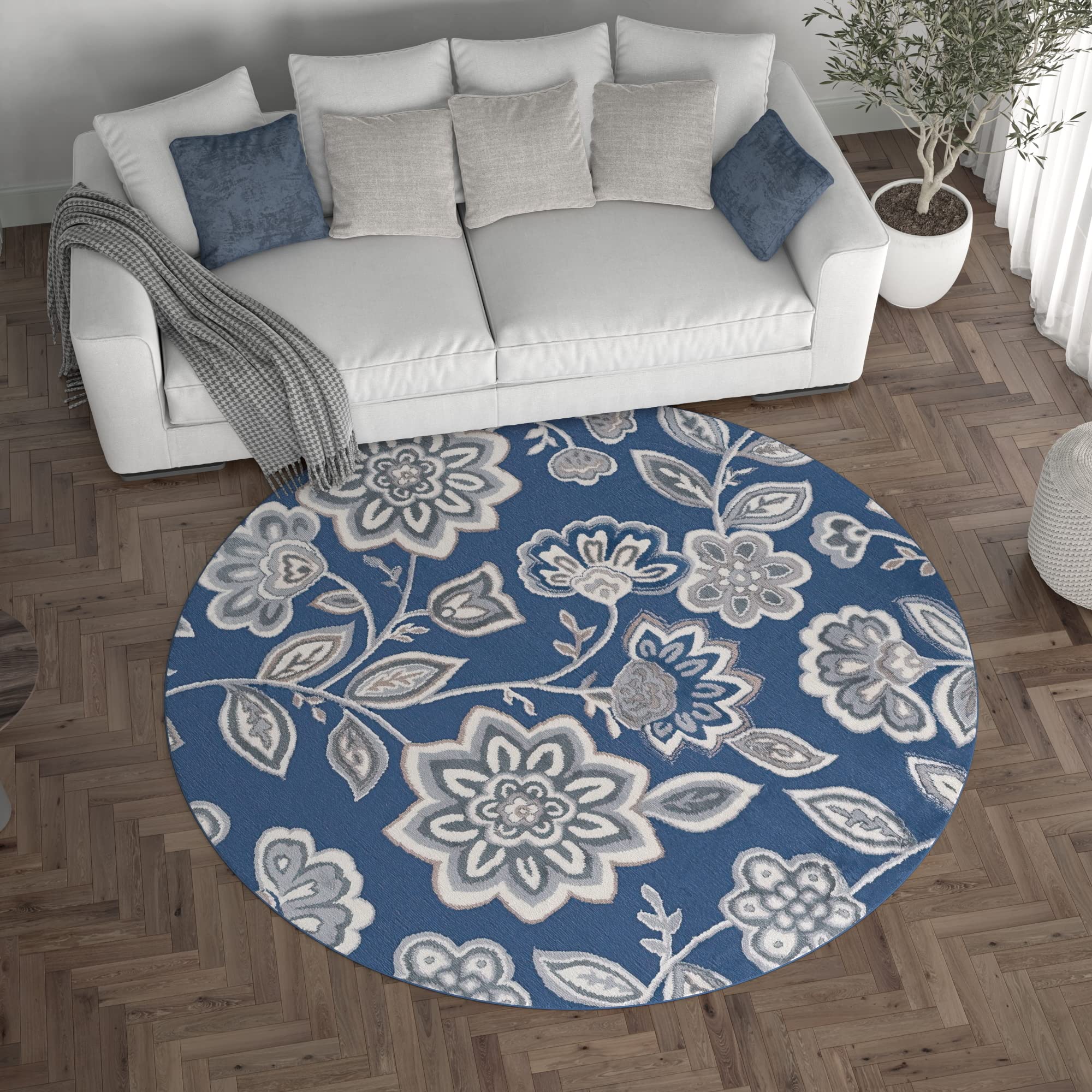 Navy Blue 6ft Round Modern Area Rug - Soft Indoor Carpet for Living Room, Bedroom, Dining Room, Kitchen & Entryway - Contemporary Home Decor - Perfect for Cozy Spaces & High-Traffic Areas