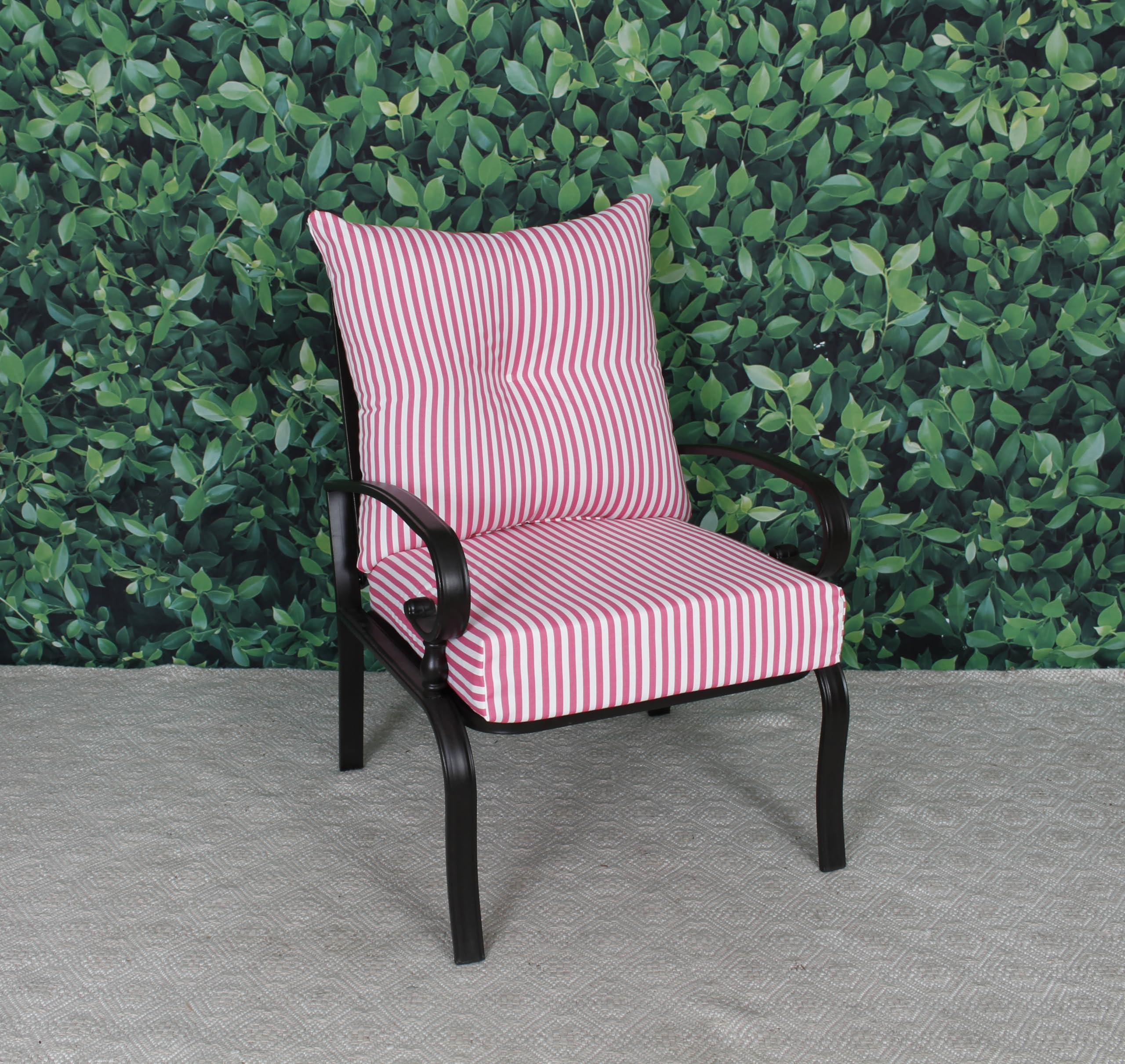 Outdoor/Indoor 2-Piece Cushion Set - 22x22x5 Inch Seat & 23x23x7 Inch Back Cushion - Trapeze Stripe Flamingo Pink - Perfect for Patio Furniture, Poolside Lounging, and Garden Decor