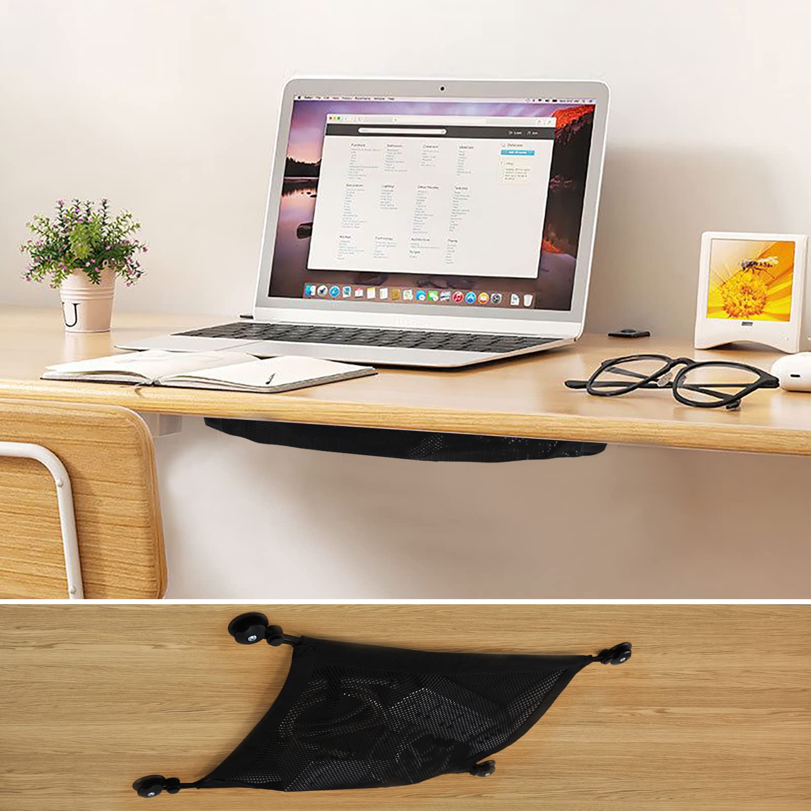 Under Desk Cable Management Net - Black Mesh Computer Cable Organizer with Cable Ties (15.7 x 11 Inches) | Office Supplies Organizer for Desk, Home & Workspace | Keep Wires Tidy Under Computer Desk or Gaming Setup