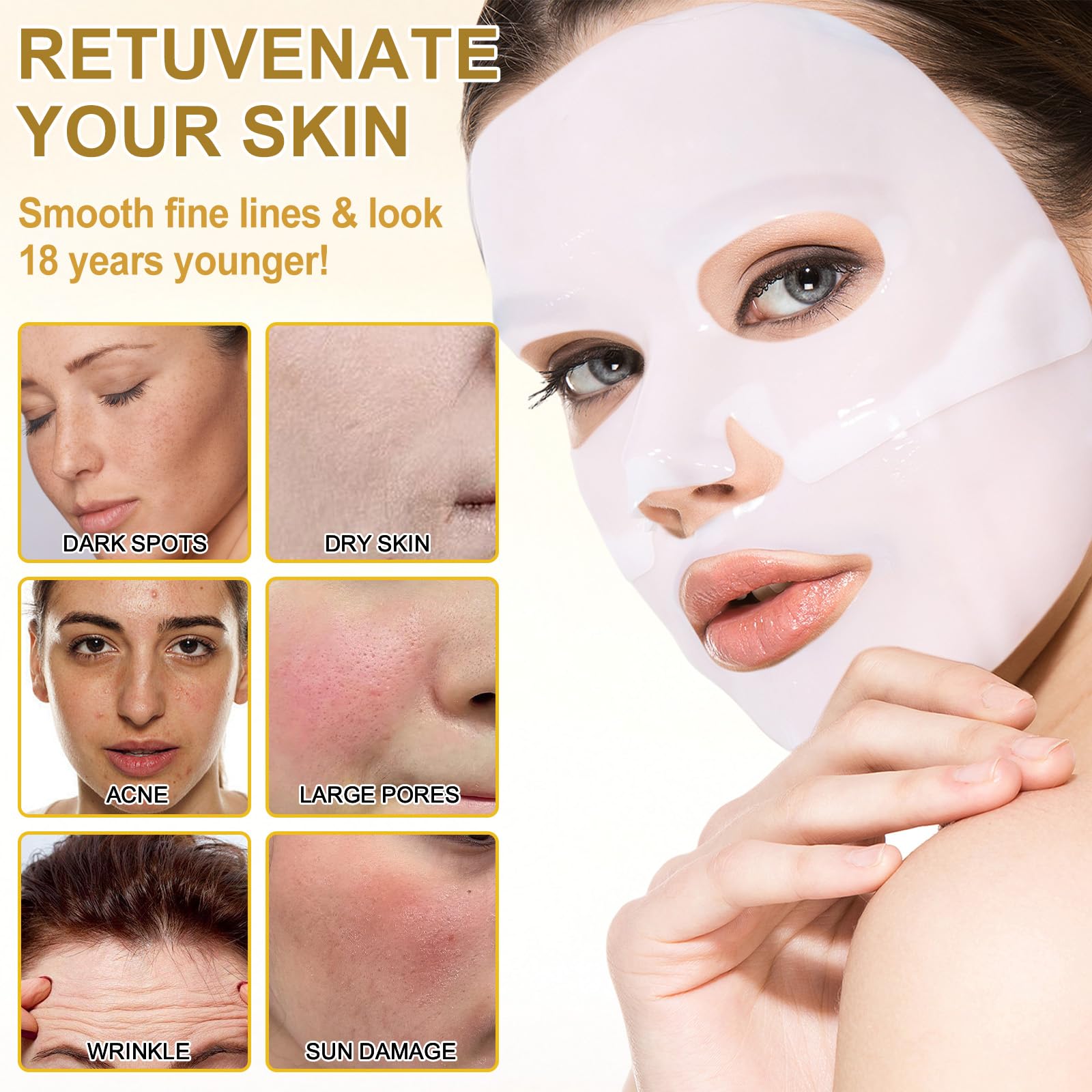 **Snail Mucin Sheet Facial Mask - Collagen & Hyaluronic Acid Deep Hydrating Overnight Mask for All Skin Types - Anti-Wrinkle & Lifting Treatment (4 PCS) - Perfect for Nighttime Skincare & Spa Days**