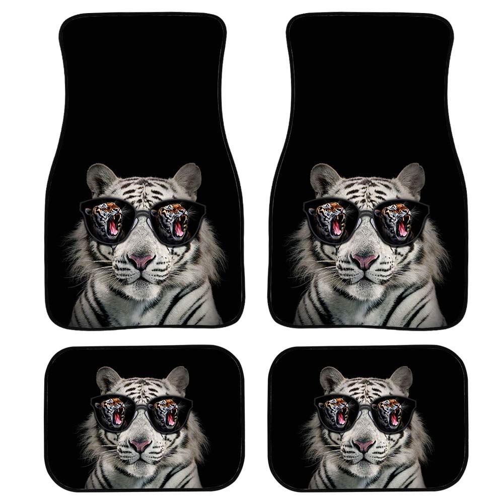 Premium 4-Piece Funny Tiger Car Floor Mats - Heavy Duty Rubber, Waterproof, Non-Slip - Universal Fit for Cars, Trucks, SUVs & Vans - Perfect for Road Trips, Daily Commutes & Outdoor Adventures