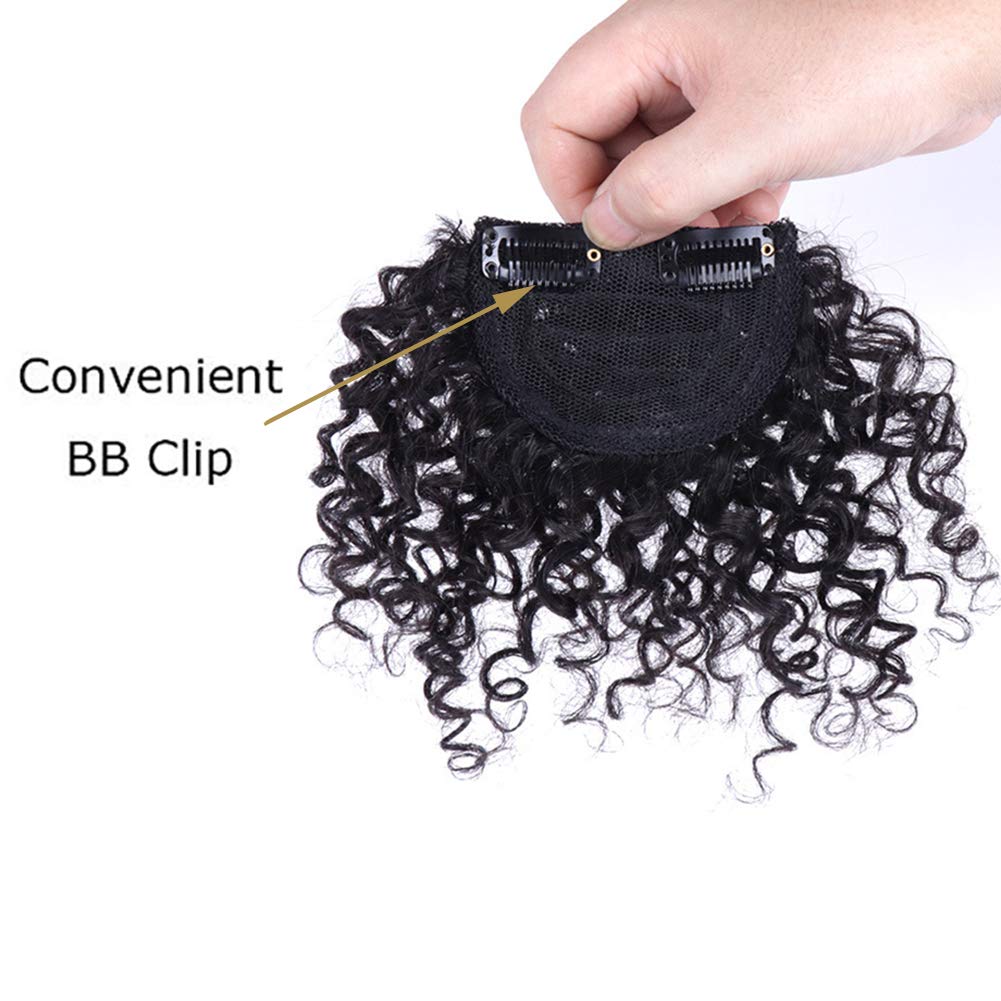 Afro Kinky Curly Clip-In Bangs | Human Hair Extensions | Natural Black Short Jerry Curly Fringe | Hairpieces for Women | Perfect for Cosplay, Daily Styling & Volume Boost
