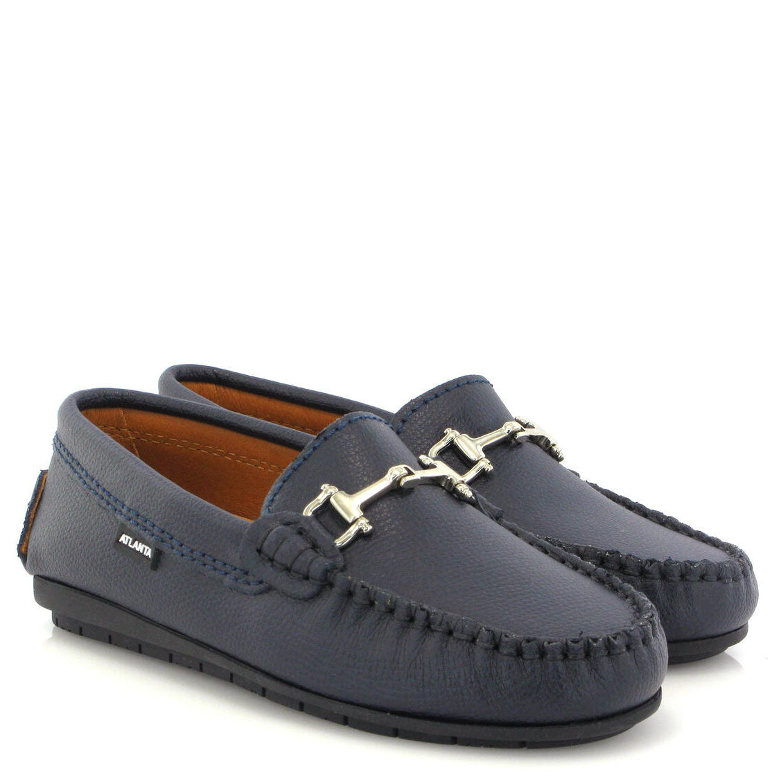Premium Atlanta Moccasin Navy Grain Leather Buckle Loafers - Comfortable Slip-On Dress Shoes for Men | Perfect for Business, Office & Formal Occasions