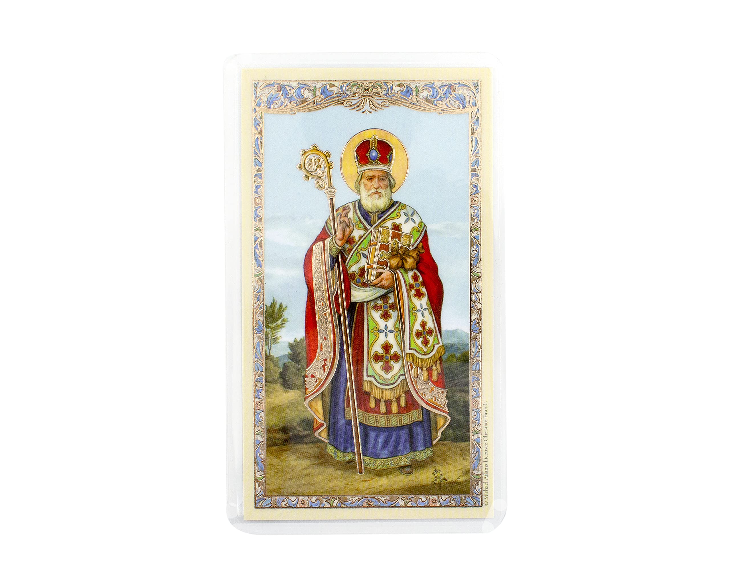 St. Nicholas Christmas Prayer Cards for Kids - 5 Pack Color Laminated Holy Cards (2.675